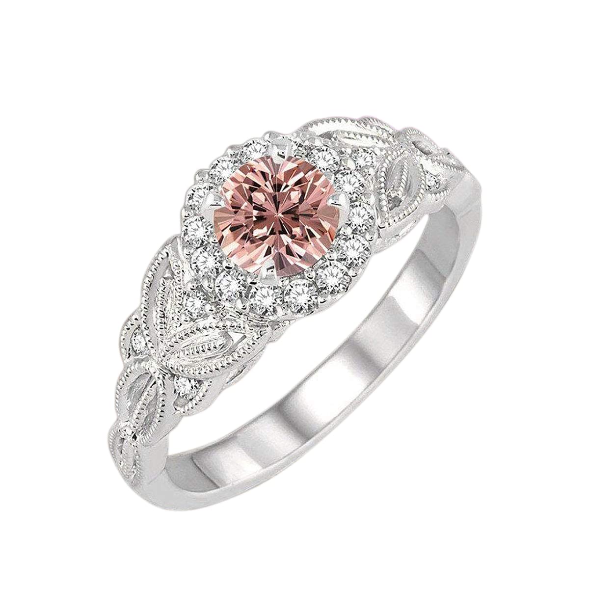1.25 Carat Morganite Round Cut Diamond Engagement Ring - 18k Gold Plated Designer Wedding Band for Women | Perfect for Proposals, Anniversaries & Romantic Occasions