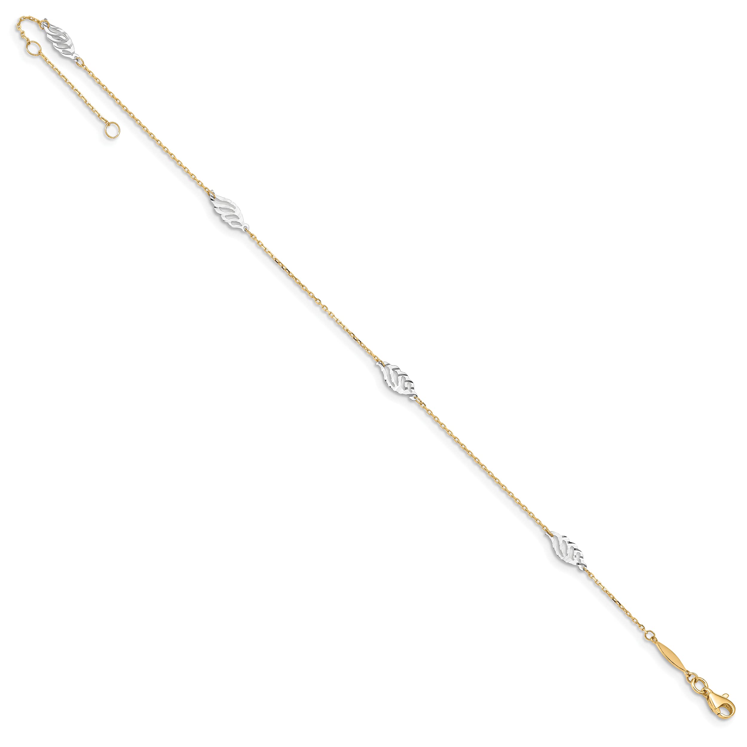 14K Solid Two Tone Gold Leaf Flower Anklet - 9 Inch Adjustable Summer Beach Ankle Bracelet for Women, Perfect for Vacations, Weddings, and Boho Fashion