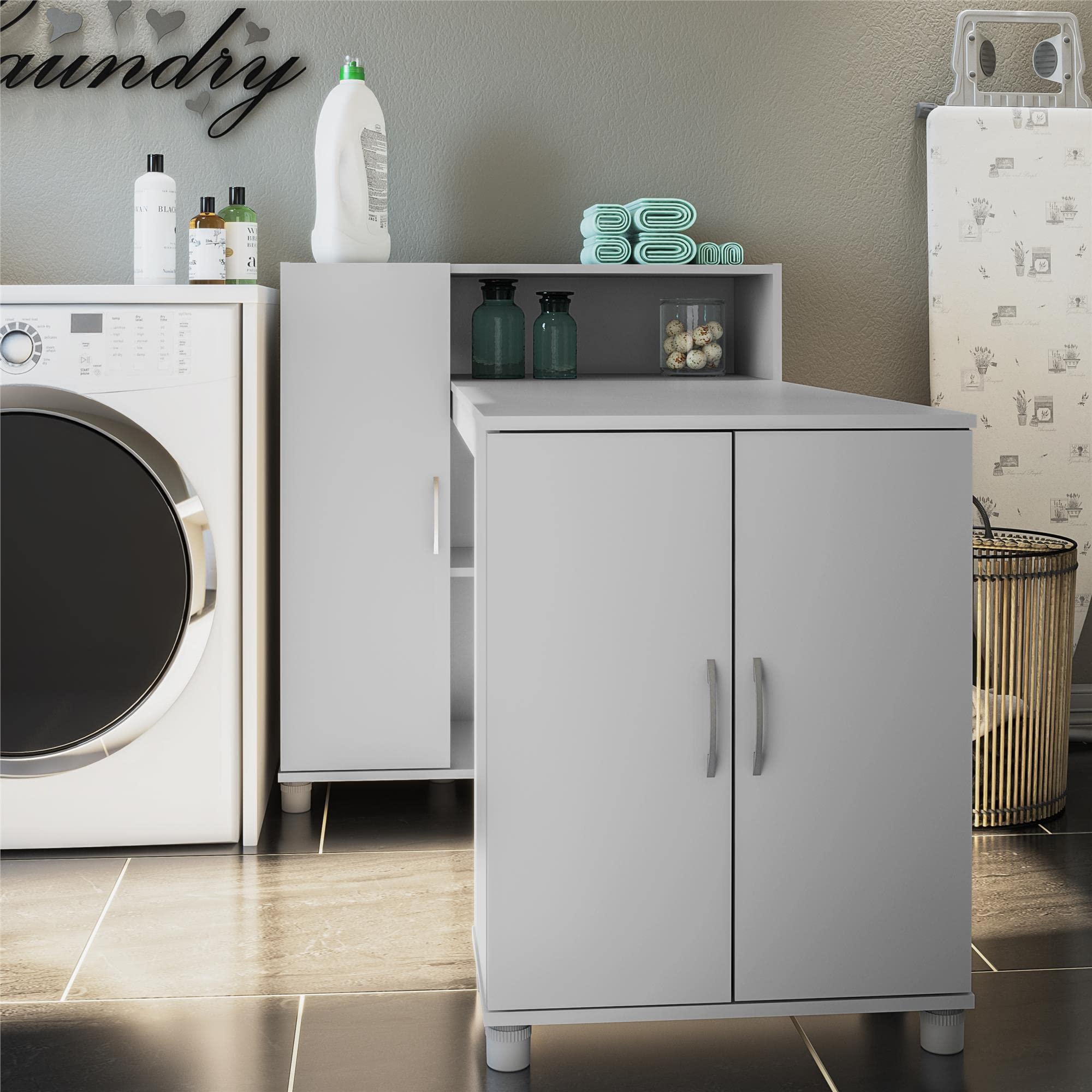 Lory Hobby and Craft Desk with Storage Cabinet in Dove Gray - Perfect for DIY Projects, Scrapbooking & Home Office Organization