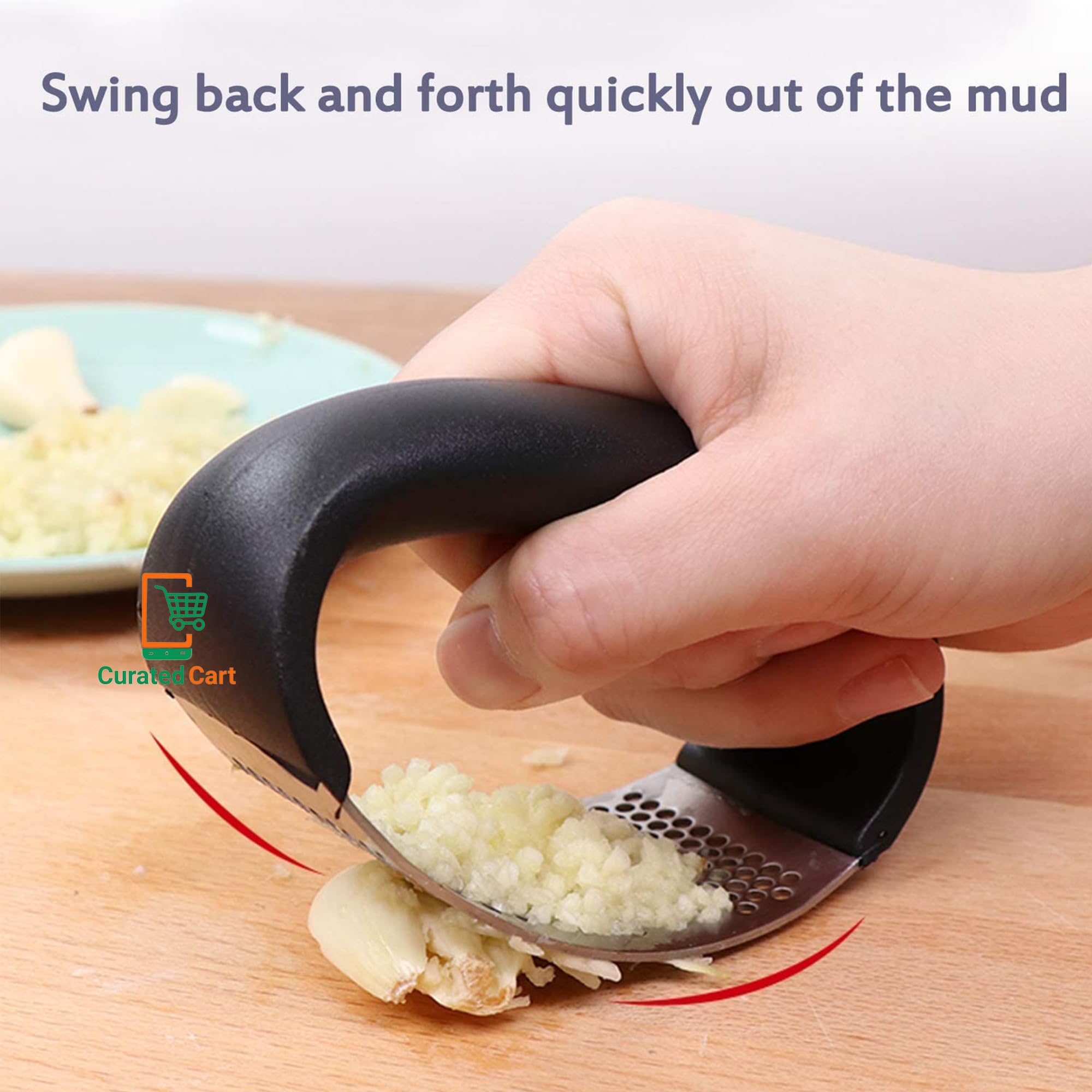 Premium Stainless Steel Garlic Press Rocker - Heavy Duty Ginger Crusher & Mincer - Easy Squeeze Kitchen Gadget for Fresh Garlic & Ginger - Perfect for Cooking, Baking & Meal Prep