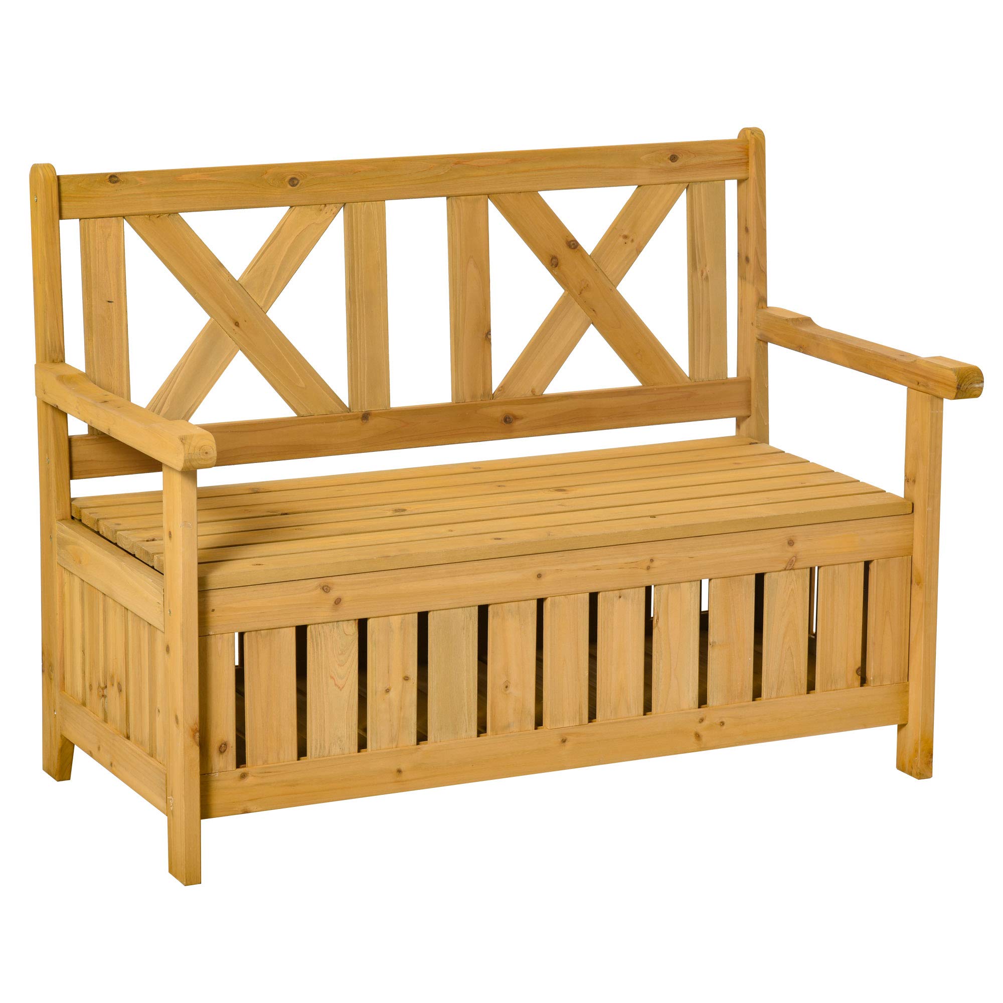 Outsunny 29 Gallon Wooden Storage Bench with X-Shape Back - Outdoor Patio Furniture for Deck, Porch & Balcony - Entryway Organizer & Deck Box (Yellow) - Perfect for Small Space Storage & Seating Solution