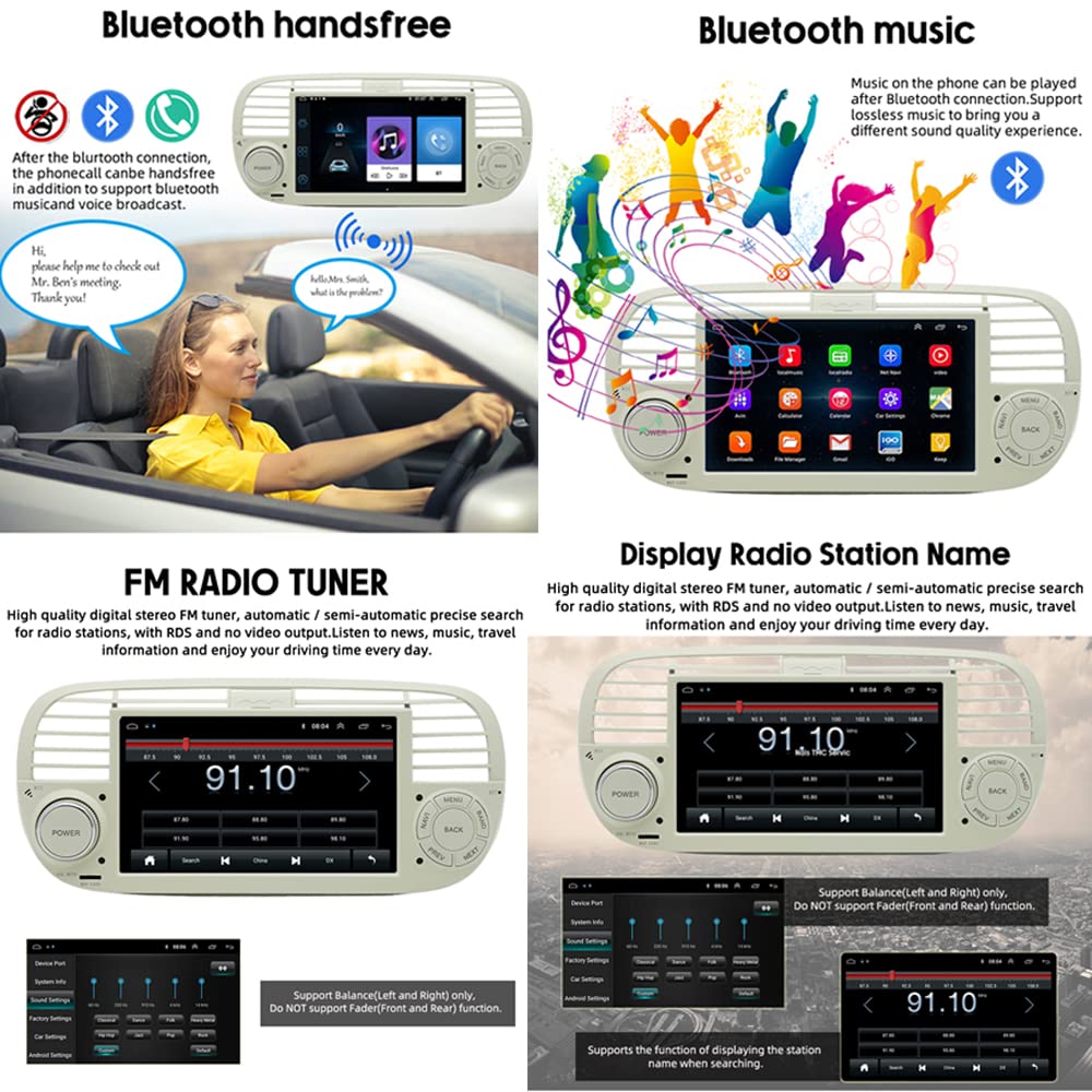 BOOMBOOST 7 Inch 2 Din Wireless Android Auto Car Stereo - Touch Screen Car Radio with Bluetooth, FM, WiFi, GPS & Mirror Link - Compatible with Fiat 500 (White) | Perfect for Hands-Free Calling, Music Streaming & Navigation