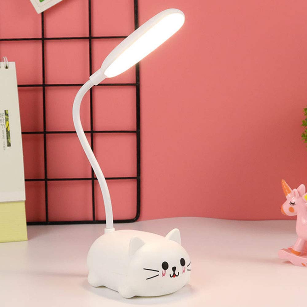 **Kids LED Desk Lamp - Cute Cat Night Light, Flexible Gooseneck Eye-Care Study Lamp for Girls & Boys, Kawaii Cartoon Desk Accessories Gift (White) - Perfect for Bedroom, Study Room & Night Reading**