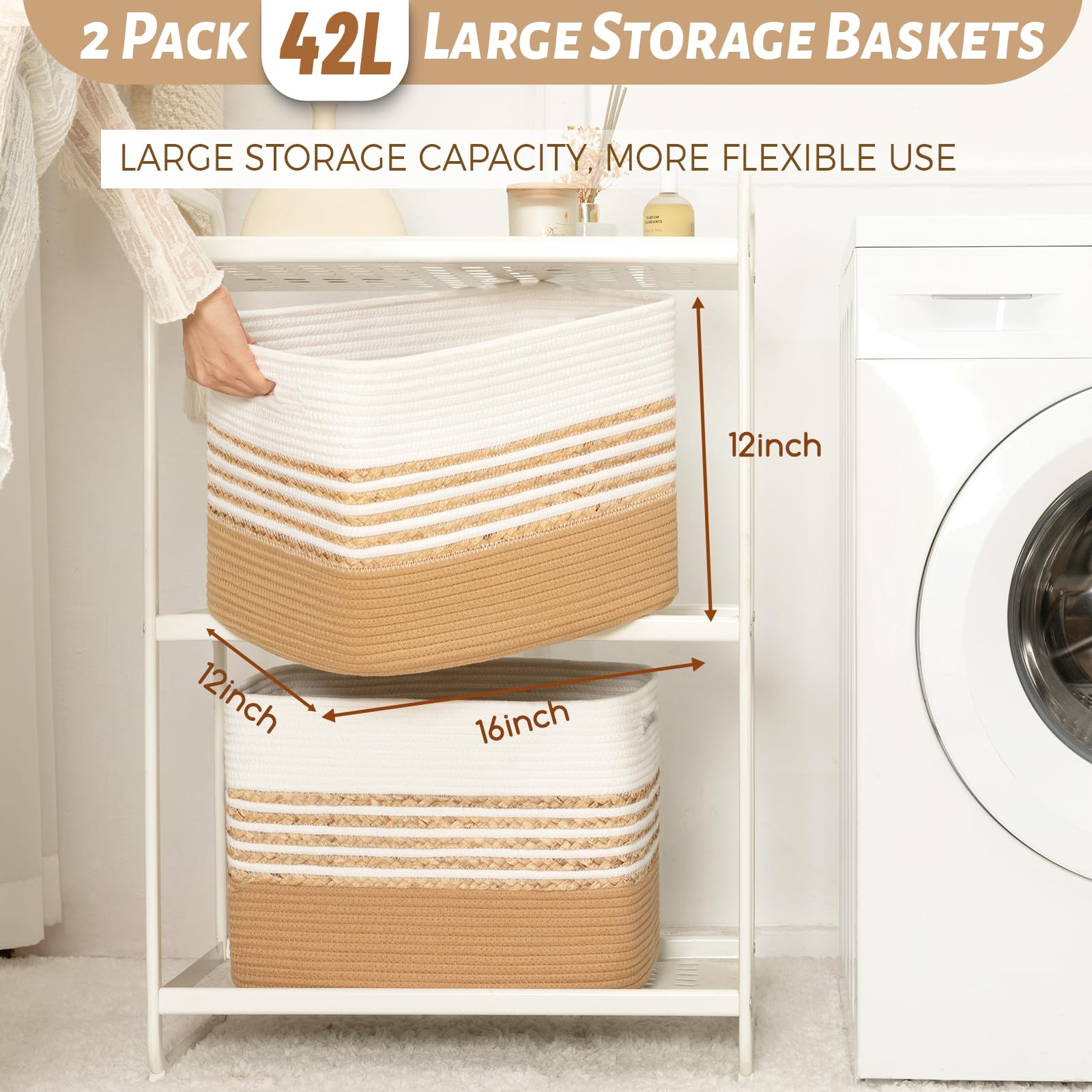 2-Pack Large Storage Baskets - Organizer for Closet, Laundry & Toys | Home & Bedroom Use