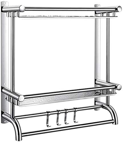 Premium 304 Stainless Steel 2-Layer Wall Mounted Bathroom Towel Rack - 40cm Silver Space-Saving Shelf for Towels & Toiletries - Perfect for Modern Bathrooms, Spas & Guest Rooms (No Drilling Required)