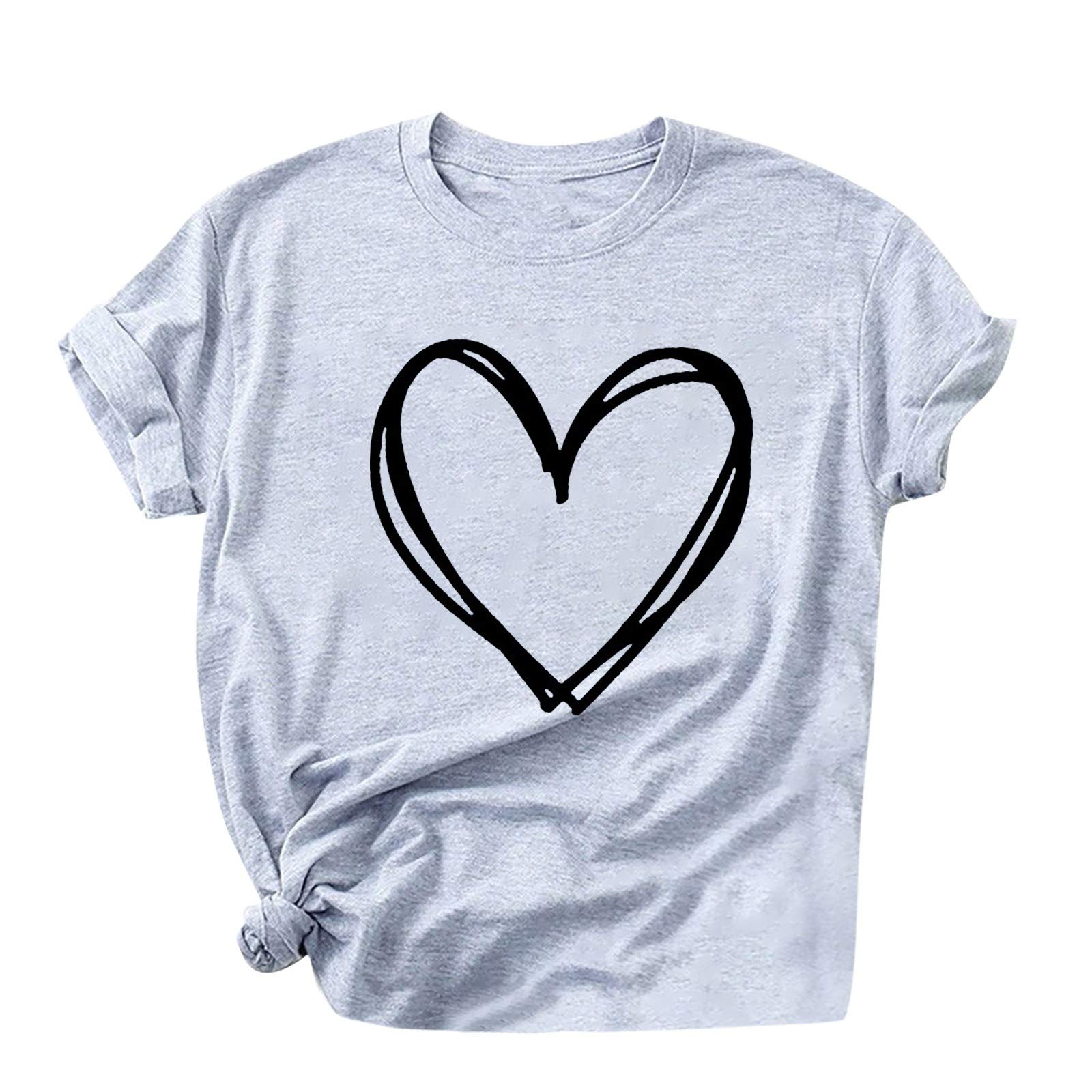 Women's Fashion Valentine's Day Print Short Sleeve Graphic T-Shirt - Novelty White Tight Fit Top for Casual Wear & Date Nights