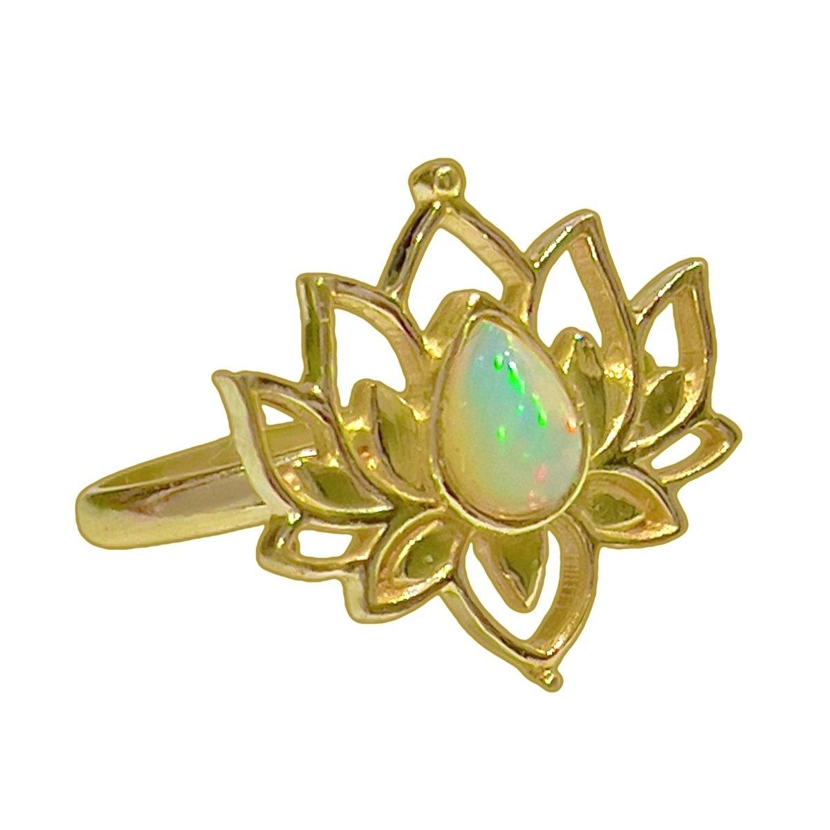 Laihas Opulent Lotus Flower Gold Opal Ring for Women - Elegant Handmade Jewelry for Weddings, Parties & Special Occasions