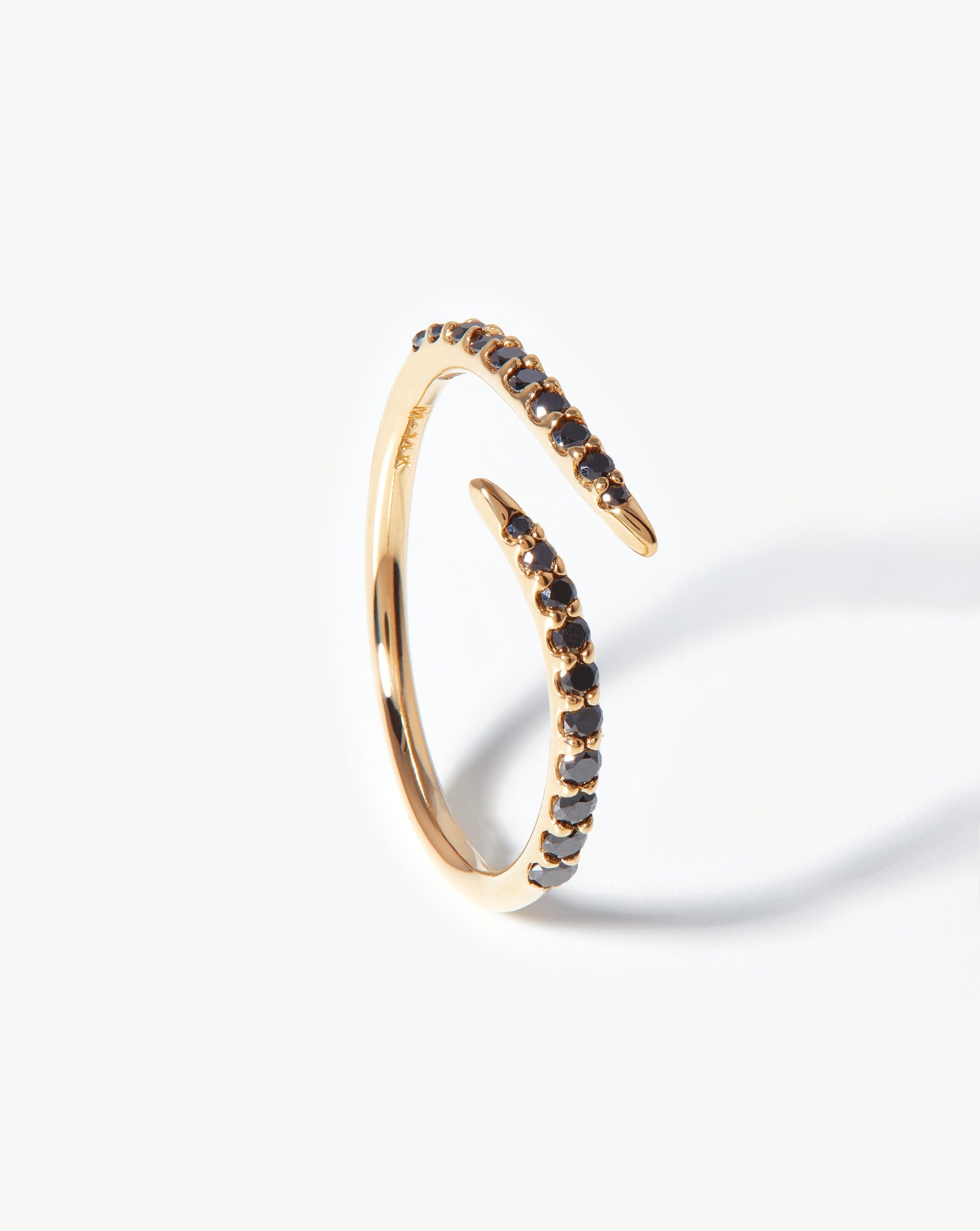 14K Solid Gold Open Claw Ring with Black Diamond - Elegant Statement Jewelry for Women, Perfect for Date Nights, Parties & Special Occasions