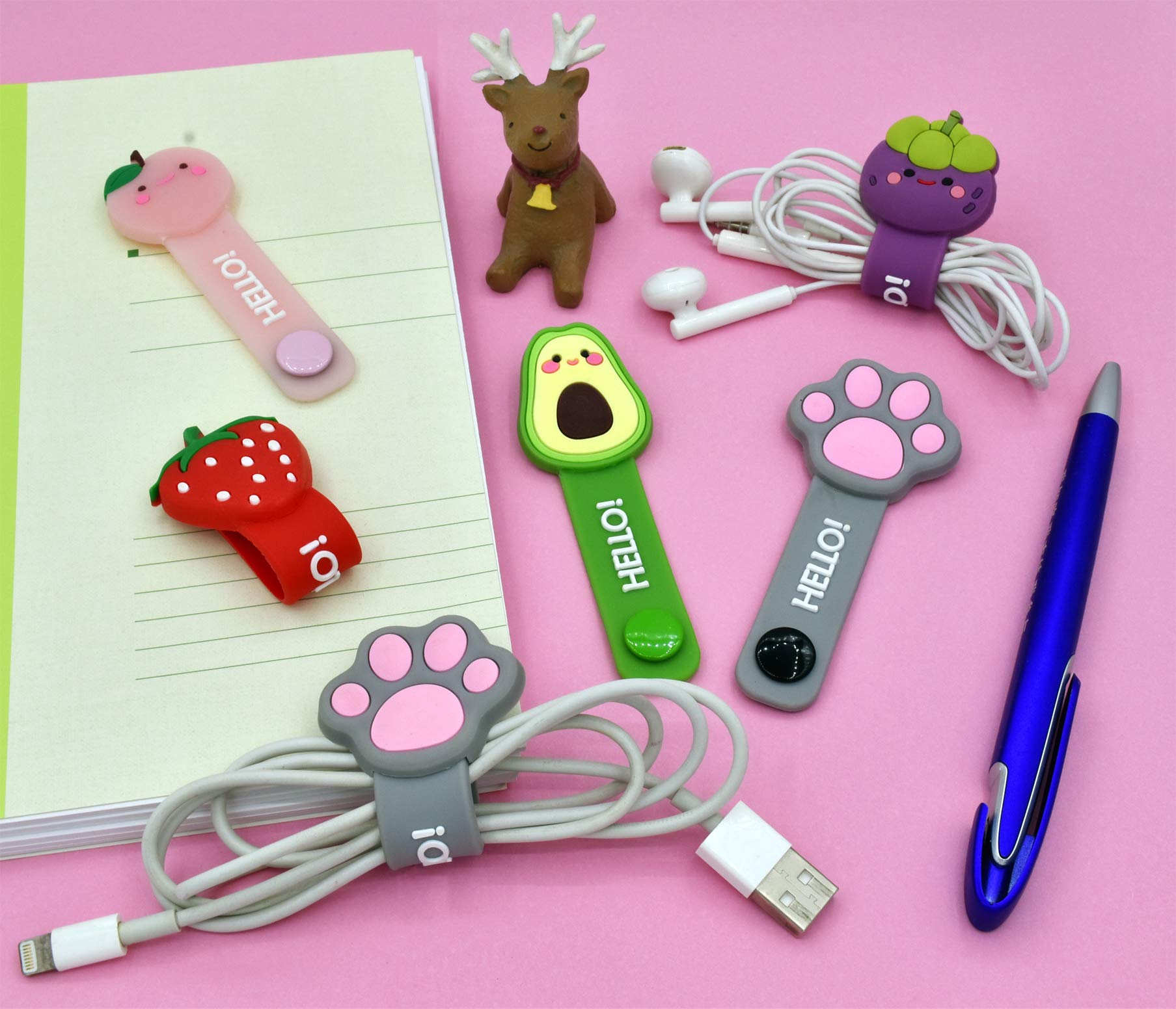 Cartoon Fruit-Shaped Cable Ties - 5pcs Reusable Cord Organizers for Headphones, USB Wires & Electronics | Perfect for Travel, Office & Home Cable Management