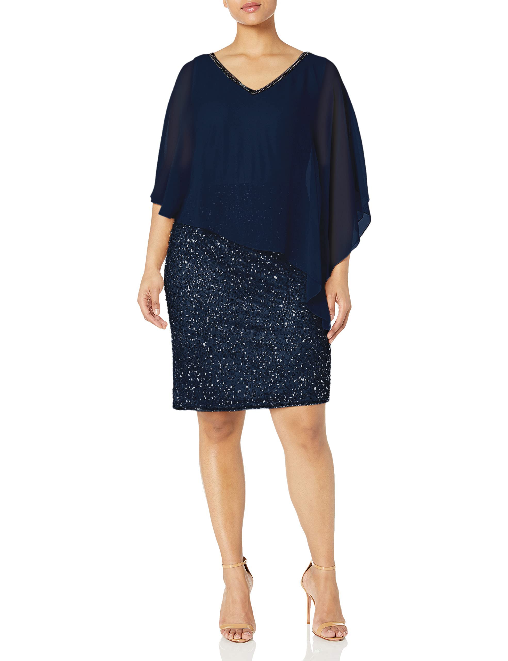 J Kara Women's Plus Size Beaded Caplet Short Cocktail Party Dress - Perfect for Evening Events, Weddings & Special Occasions