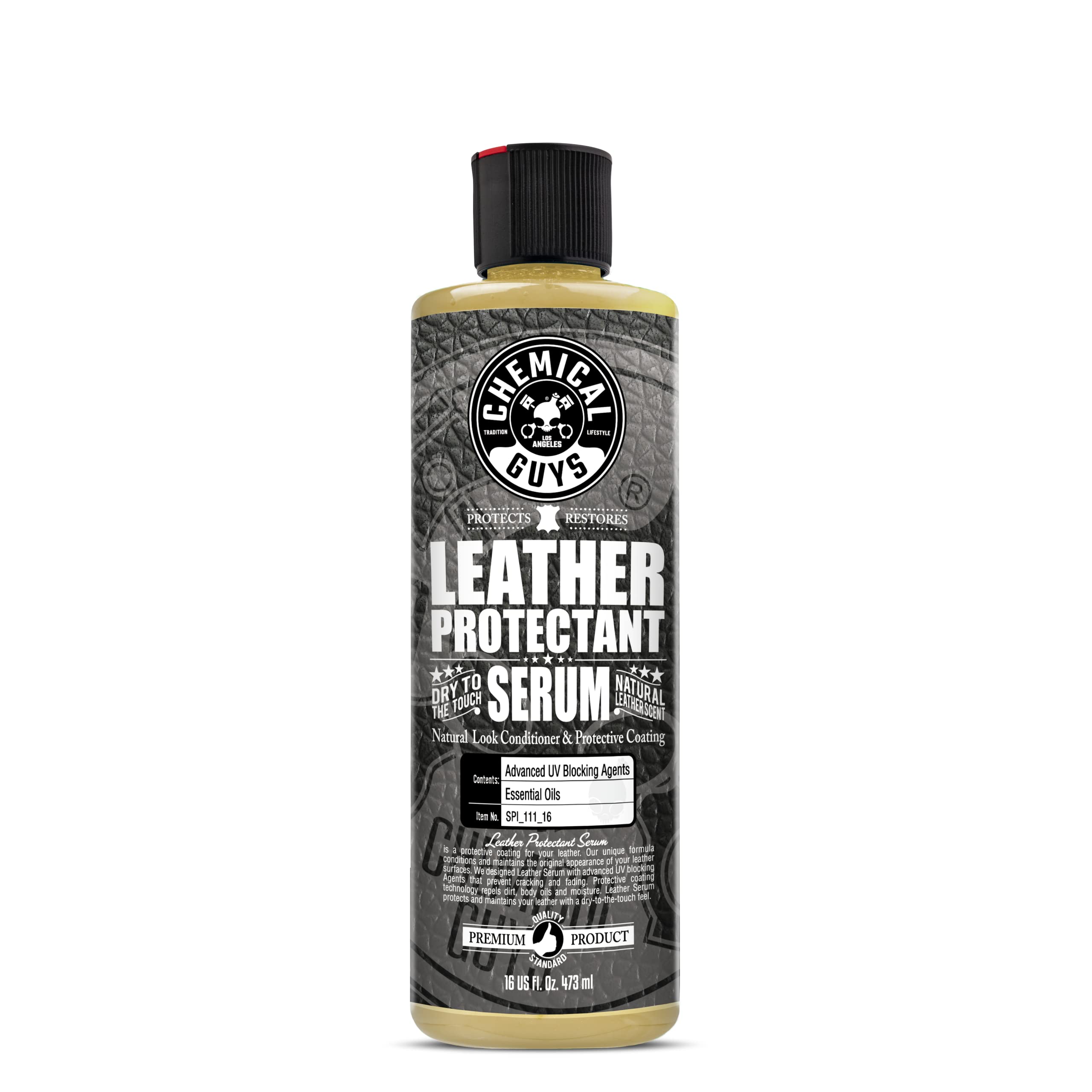 Chemical Guys SPI_111_16 Leather Protectant - 16 fl oz Dry-to-The-Touch Serum for Car Seats, Sofas, Jackets & Boots | Works on Natural, Synthetic & Faux Leather | UV Protection & Water Repellent | Perfect for Auto Detailing & Home Furniture Care