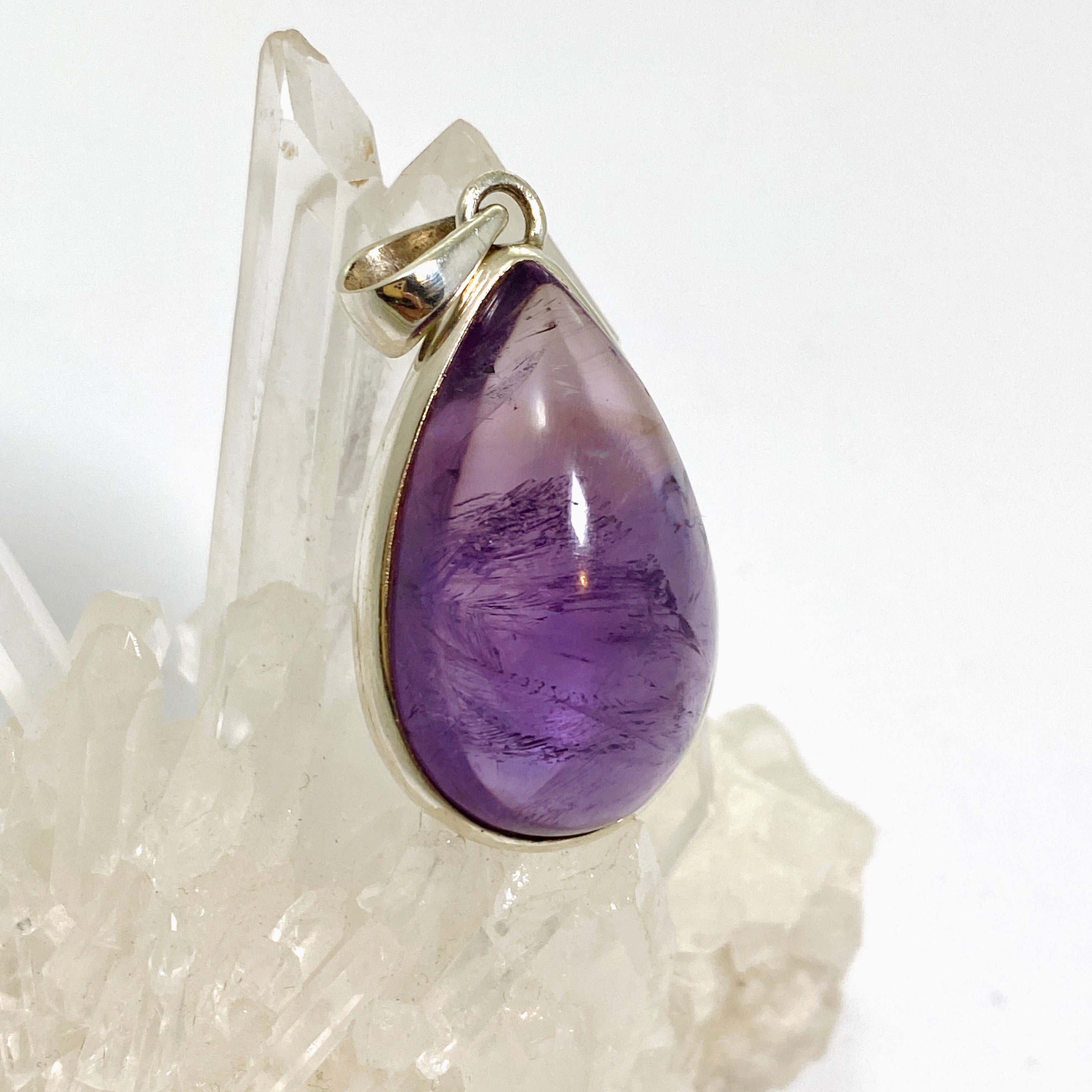 Natural Amethyst Teardrop Cabochon Pendant Necklace - 925 Sterling Silver Jewelry for Women | Perfect for Meditation, Healing & Spiritual Gifts