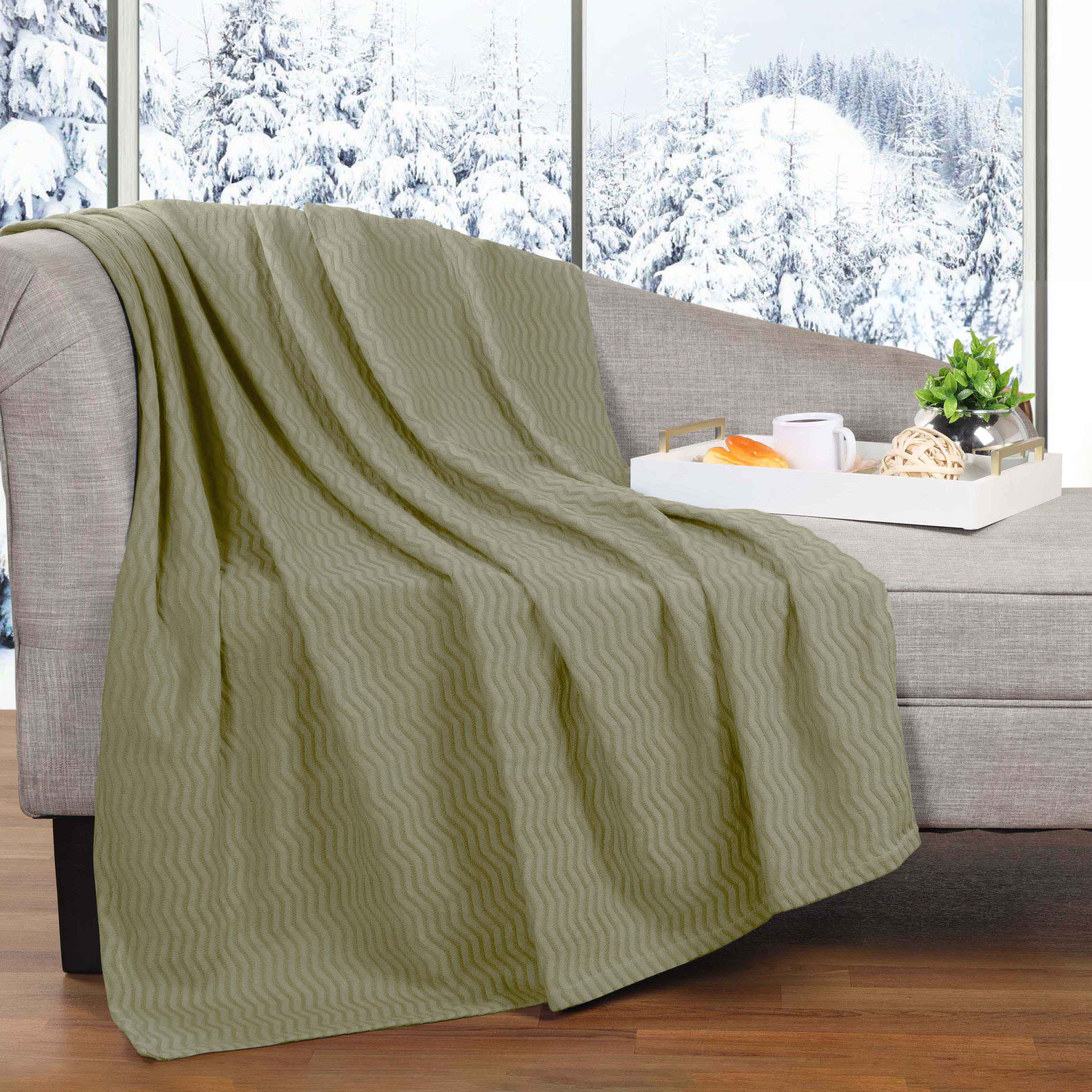Jena Cotton Textured Chevron Lightweight Woven Blanket - Soft & Breathable Throw for Sofa, Bed & Outdoor Use - Cozy Home Decor & Picnic Essential