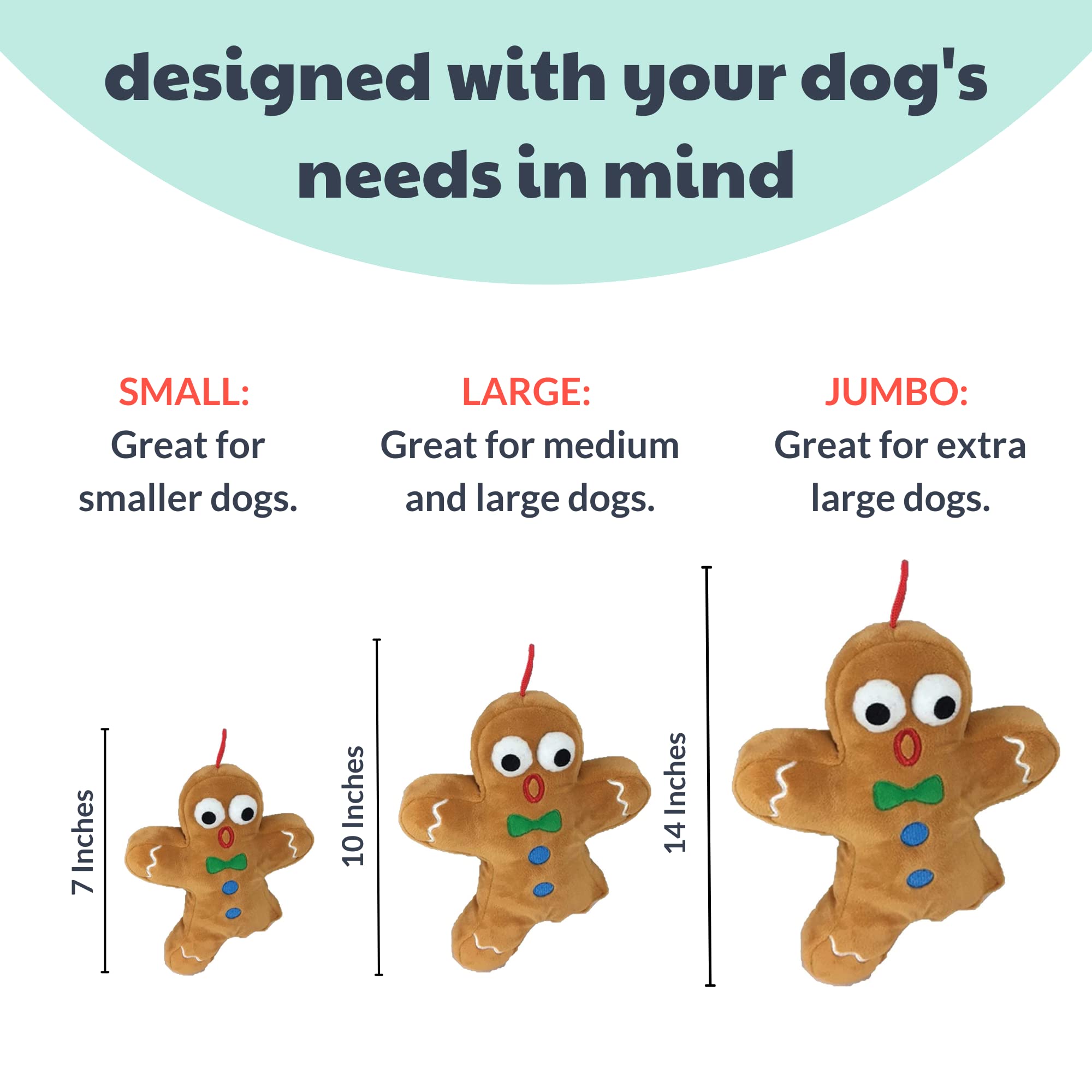 Huxley & Kent Ginger Snapped Large Plush Dog Toy with Squeaker - Funny Christmas Holiday Gift for Dogs | Durable & Safe Power Plush Chew Toy | Perfect for Playtime, Training Rewards & Holiday Gifting