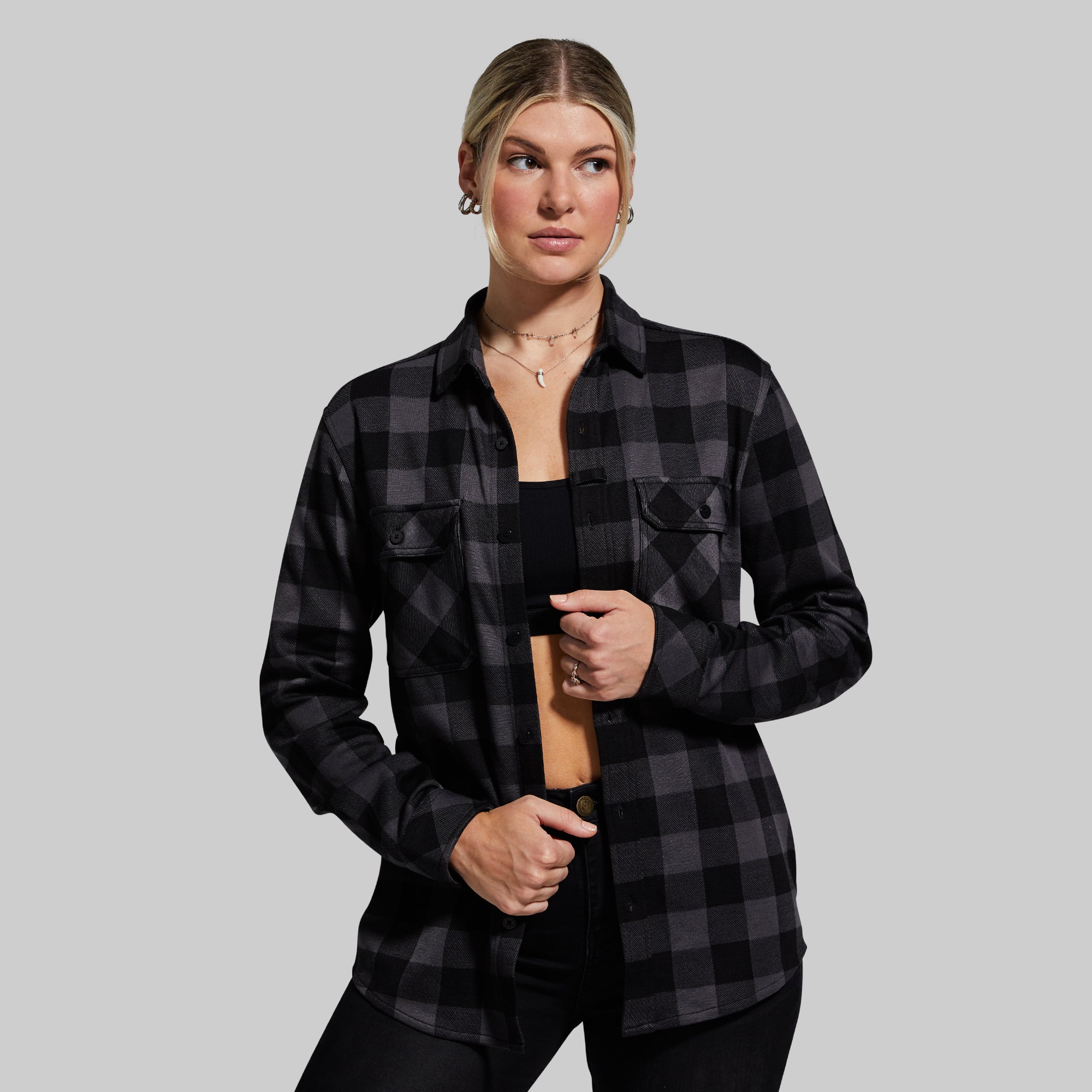 Woodsman Stretch Flannel Shirt for Men - Comfortable & Durable Smoke Gray Plaid - Perfect for Outdoor Adventures & Casual Wear