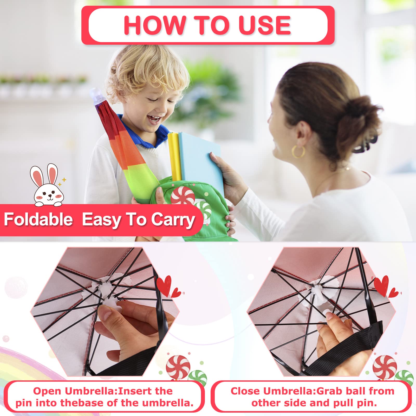 Reginary 20 Pack Hands-Free Umbrella Hats with Elastic Band - Adjustable 20 Inch Rain & Sun Protection for Adults, Kids, Women & Men - Perfect for Beach, Fishing, Outdoor Parties & Festivals
