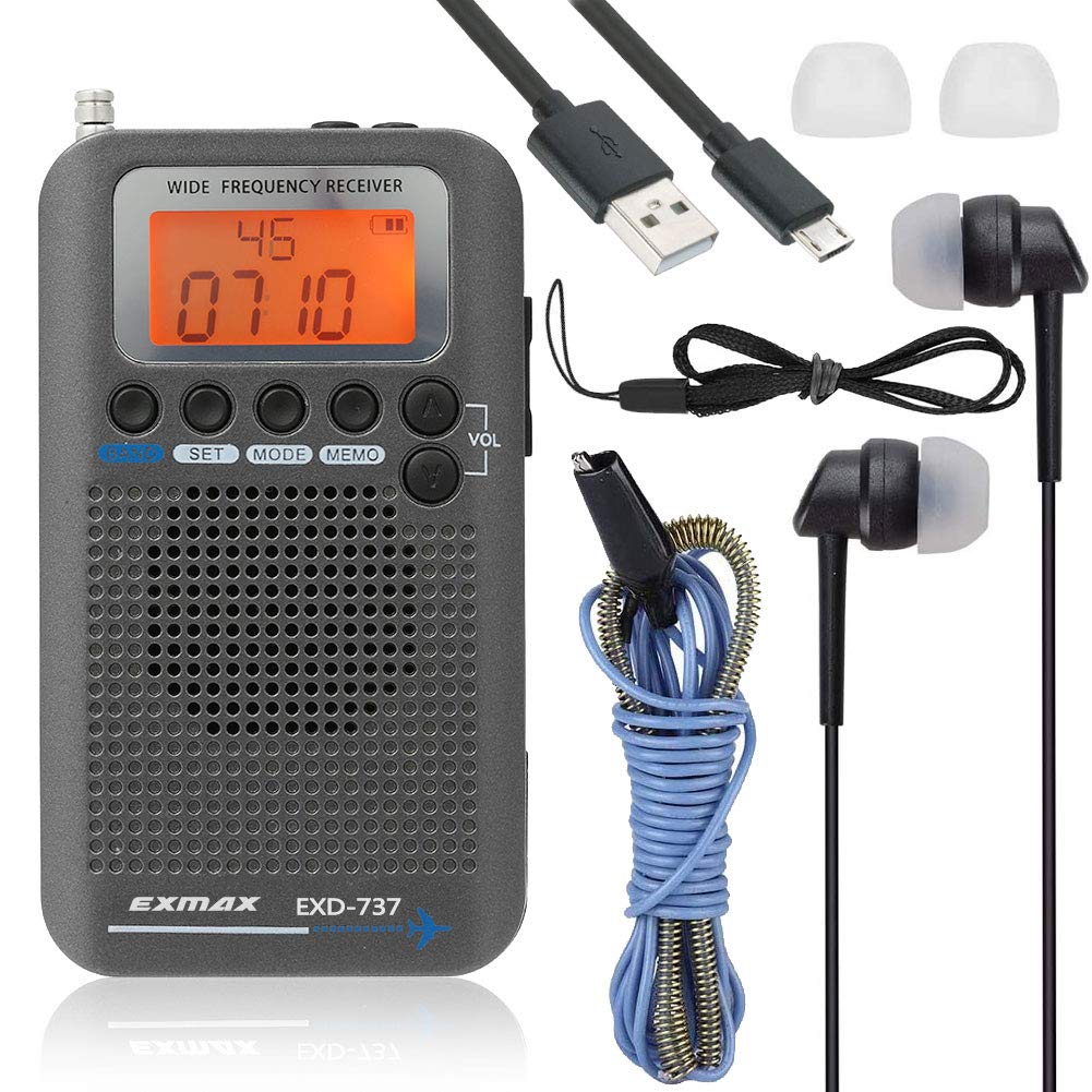 EXMAX EXD-737 Aviation Radio Receiver - FM/AM/SW/NOAA Weather & VHF Airband Portable Handheld Digital Radio with Alarm & Speaker | Perfect for Travel, Emergency Preparedness & Aviation Enthusiasts (Gray)