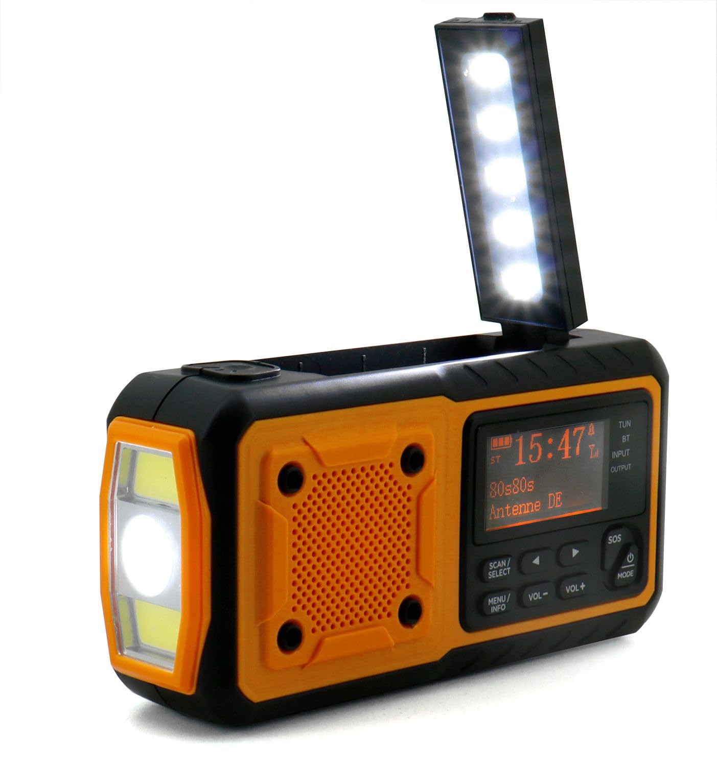 Soundmaster DAB112OR Emergency Radio - Solar/Dynamo Powered, DAB+/FM Digital Radio with Bluetooth, LED Light & Rechargeable Li-Ion Battery - Perfect for Camping, Hiking & Emergency Preparedness