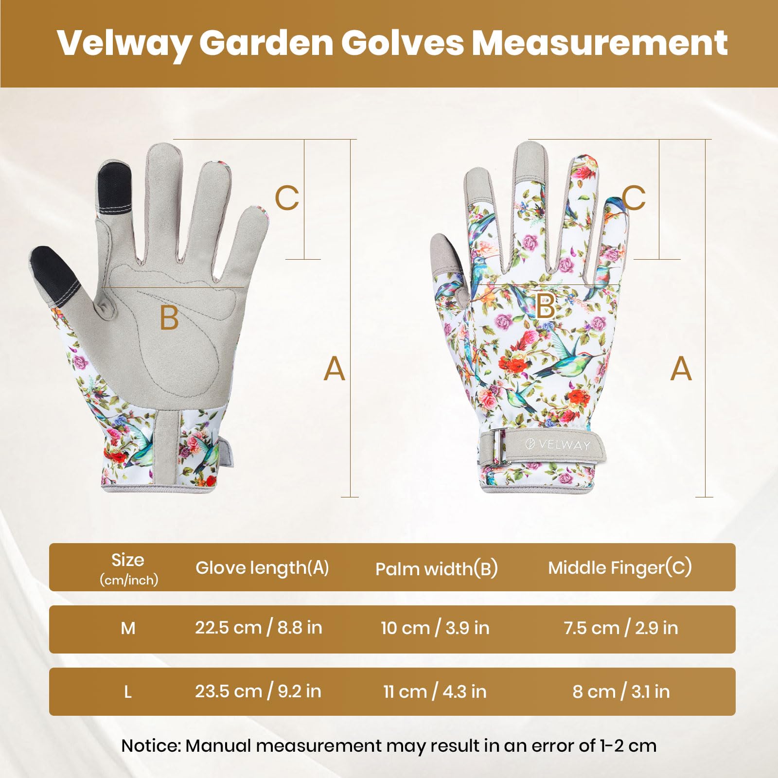 Velway Women's Gardening Gloves - Breathable & Flexible Work Gloves for Weeding, Planting, Pruning - Lightweight Touchscreen Protective Gloves (Beige, Medium) - Perfect for Outdoor Gardening, Landscaping & Farm Work