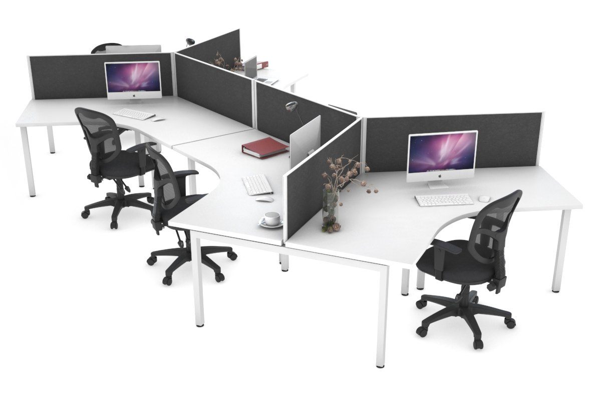 Quadro Square Legs 3-Person 120° Office Workstation - Modular Desk System for Collaborative Workspaces & Team Projects