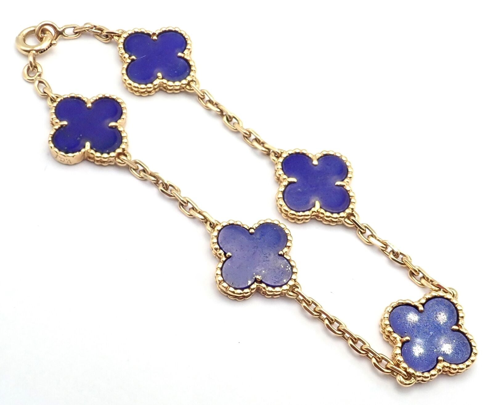 Authentic Van Cleef & Arpels 18k Gold 5 Motif Alhambra Bracelet with Lapis Lazuli - Luxury Jewelry Gift for Women, Perfect for Weddings & Special Occasions