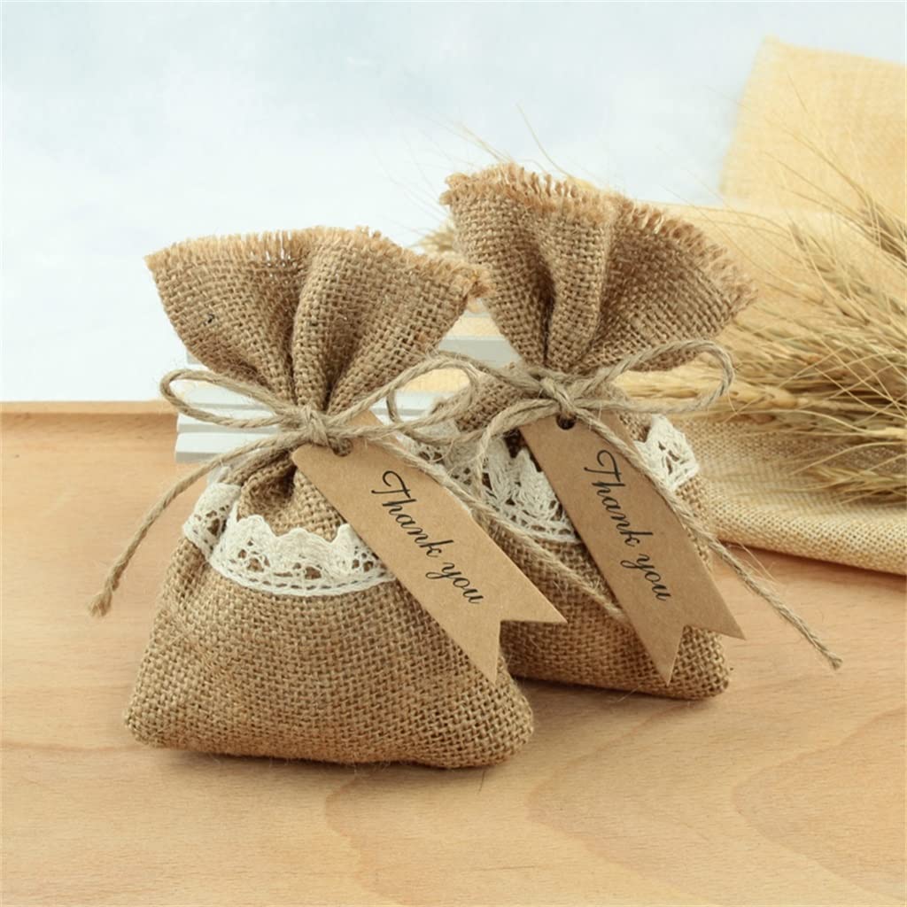 20 Pack Natural Burlap Gift Bags for Wedding, Party, Holiday Decorations - 10x14cm Reusable Favor Bags for Candy, Cutlery, Jewelry - Eco-Friendly Thank You Gifts (Assorted Colors) | Perfect for Bridal Showers, Baby Showers & Corporate Events