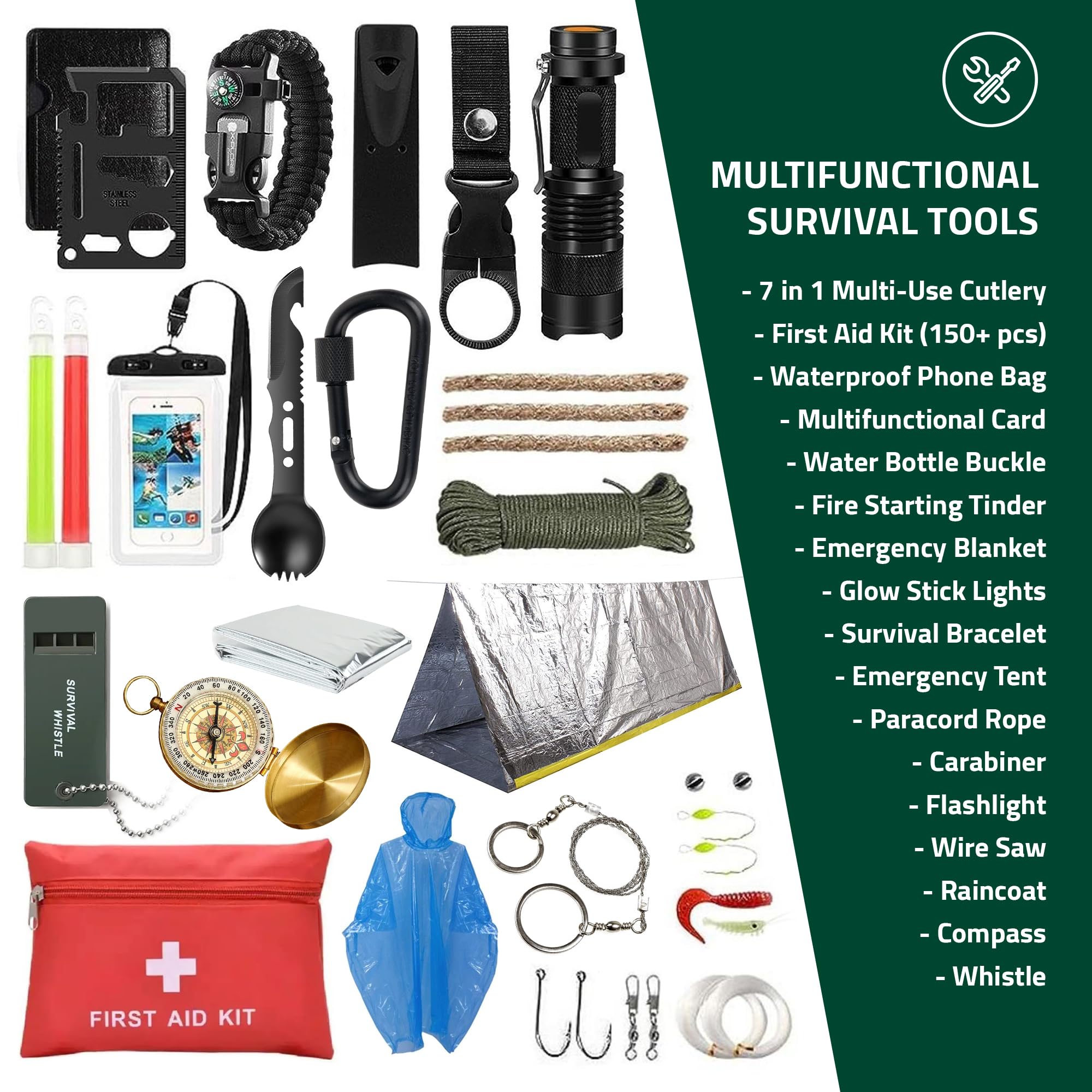 Emergency Survival Kit & First Aid Kit - Professional Outdoor Gear for Camping, Hiking, Hunting & Adventure | Molle System Survival Equipment for Wilderness Emergencies & Disaster Preparedness