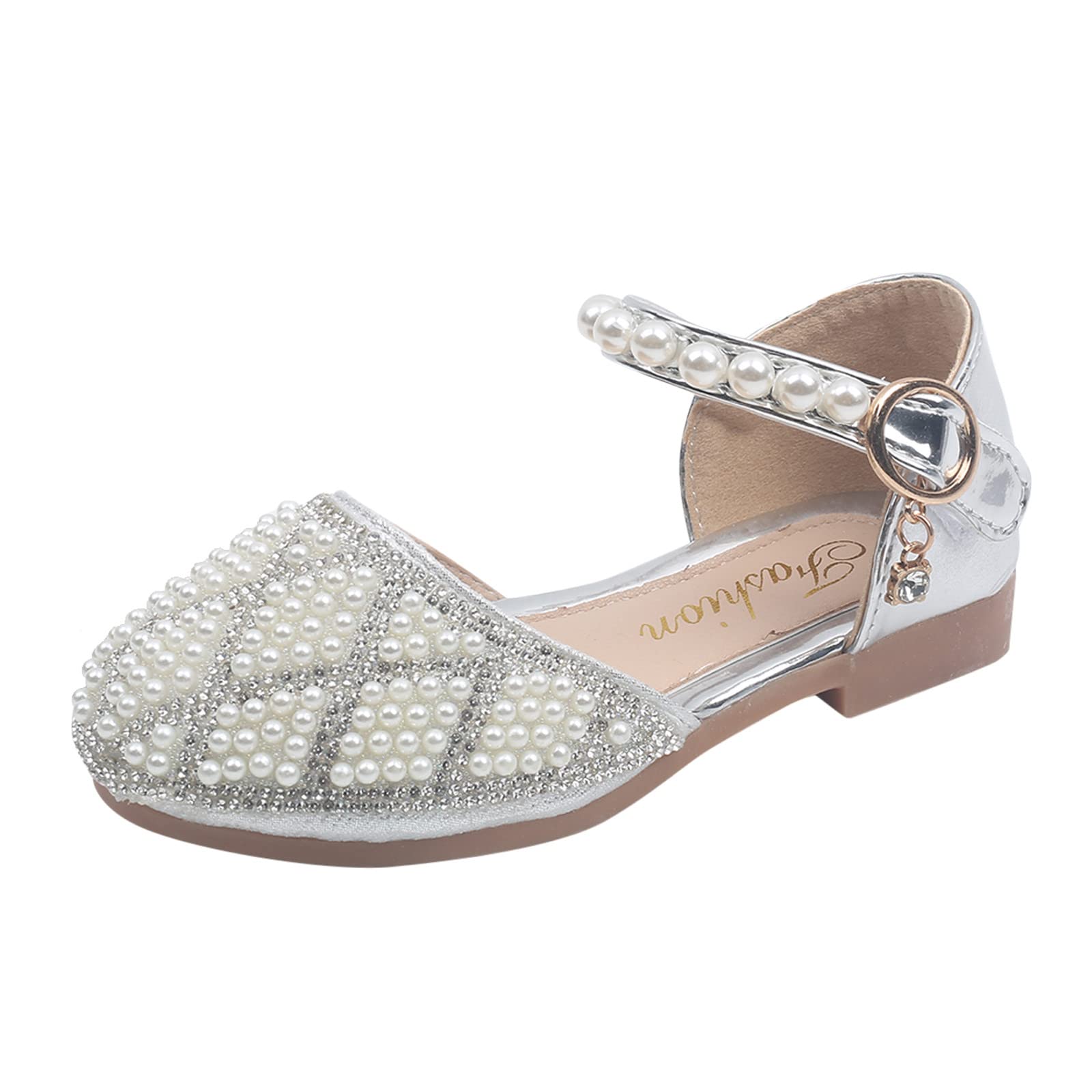 **Crystal Bowknot Flower Girl Dress Shoes for Infants – Princess Pearl Flat Shoes for Kids Dancing & Special Occasions**