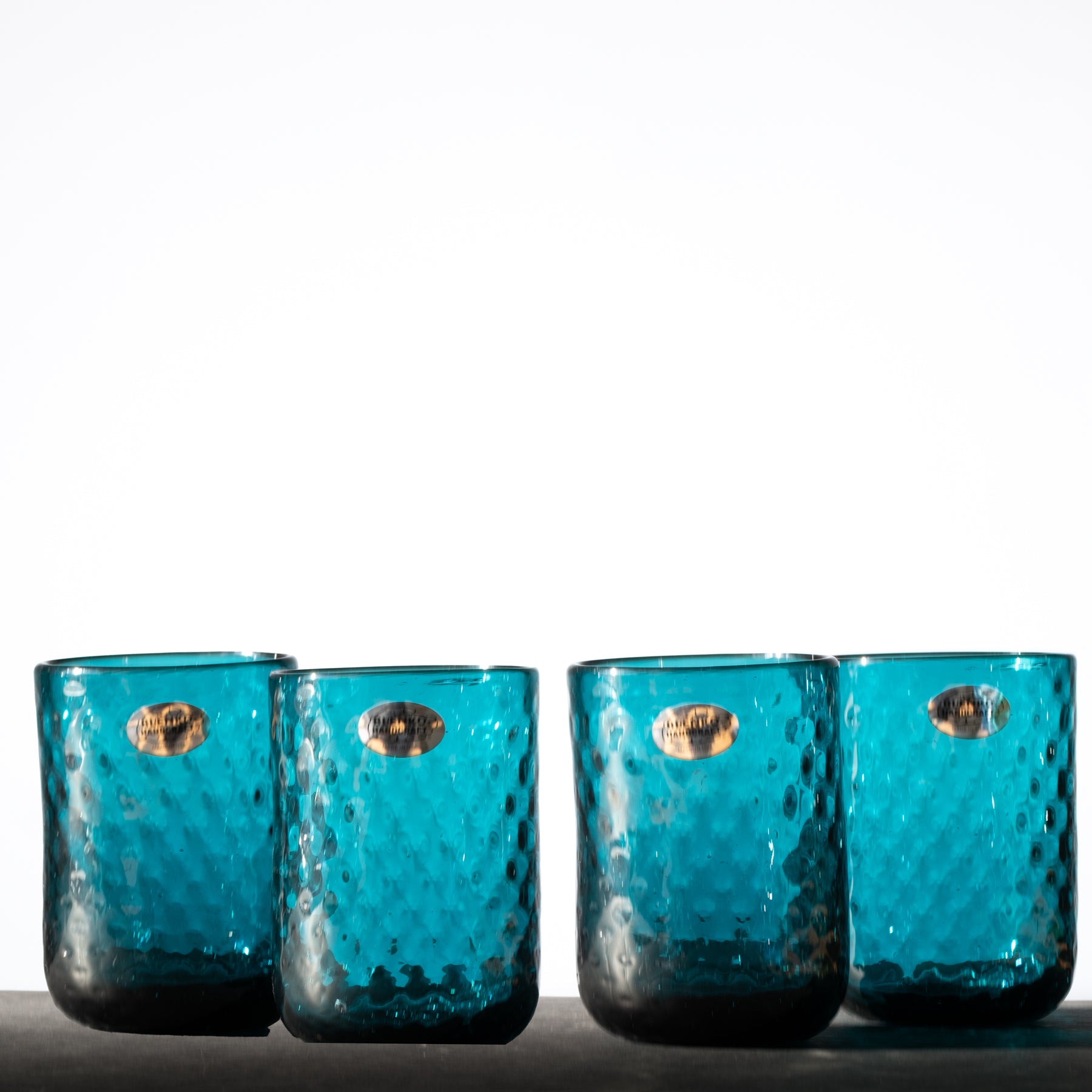 2510S Small Diamond Optic Tumbler Set - 4-Piece Cerulean Blue Glass Cups with Diamond Cut Design for Cocktails, Juice & Iced Coffee | Perfect for Home Bar, Parties & Gifts