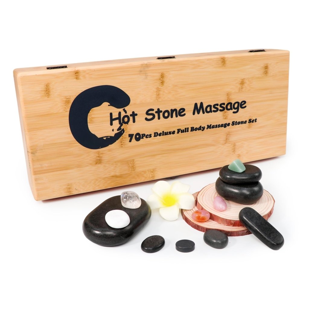 Premium 70-Piece Hot & Cold Stone Massage Kit - Black Lava Basalt Rocks & White Marble Stones with Chakra for Full Body Therapy | Professional Spa, Home Relaxation & Couples Massage Gift Set