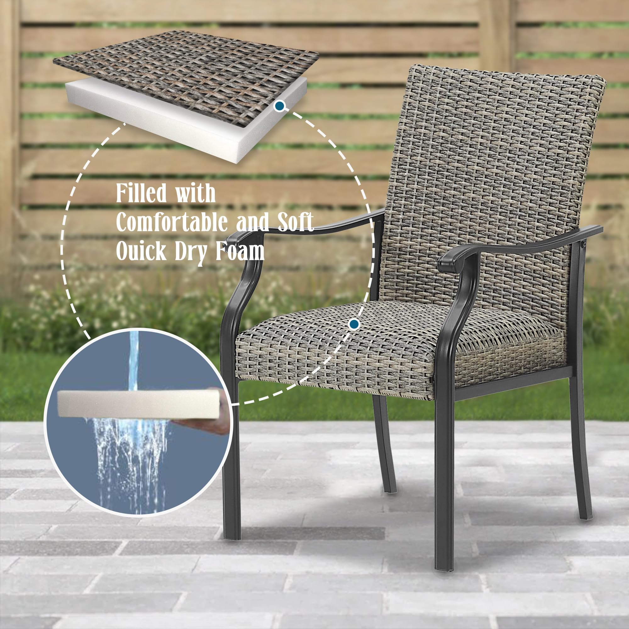 2 PCS Outdoor Patio Dining Chairs - Quick Dry Foam Padded Rattan Chairs for Garden, Poolside & Backyard Relaxation