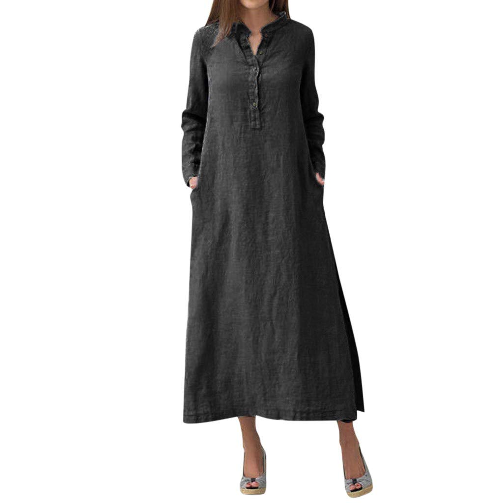 Trendy 2024 Women's Fall Long Sleeve Maxi Dresses - Solid Color Casual Shirt Dress with Pockets | Perfect for Autumn Outfits, Office Wear & Weekend Brunch