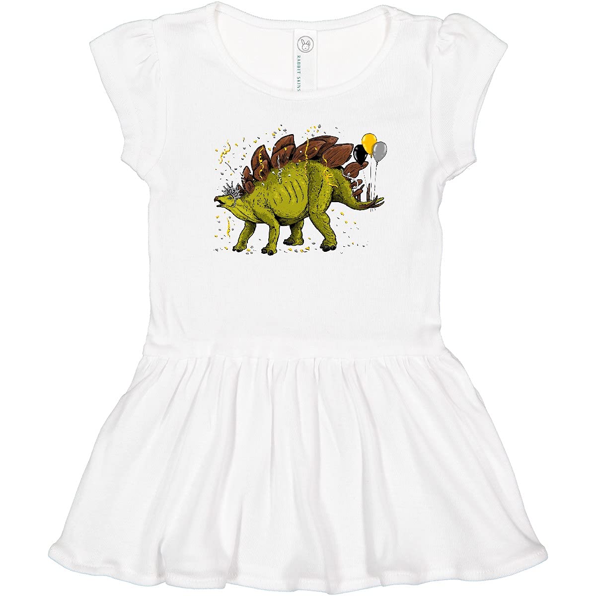 Inktastic New Year's Stegosaurus with Confetti and Balloons Toddler Dress - Cute Dinosaur Print Party Outfit for Girls & Boys - Perfect for New Year Celebrations, Birthday Parties & Festive Occasions