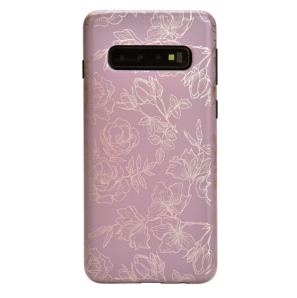 Dusty Rose Chrome Floral Samsung Galaxy Phone Case - Elegant Protective Cover for Galaxy S21/S22/S23 - Perfect for Everyday Use, Work & Travel