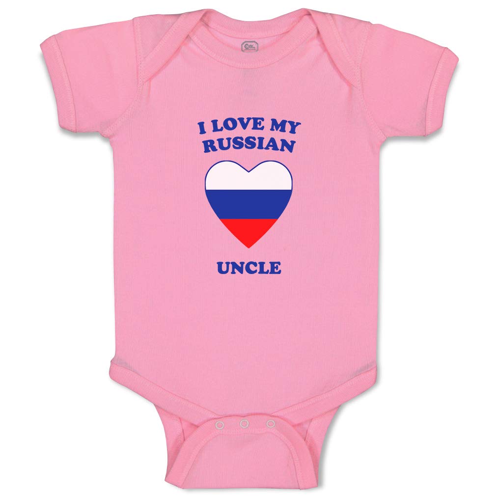Custom Funny Baby Bodysuit - I Love My Russian Uncle - Soft Cotton Newborn Clothes for Boys & Girls - Cute Pink Design - Perfect for Family Photos & Playtime