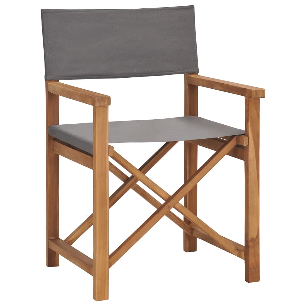 Solid Teak Wood Folding Director's Chair - Gray Outdoor Patio Furniture for Garden, Lawn, Deck, Terrace & Backyard | Perfect for Relaxing, Camping & Picnics
