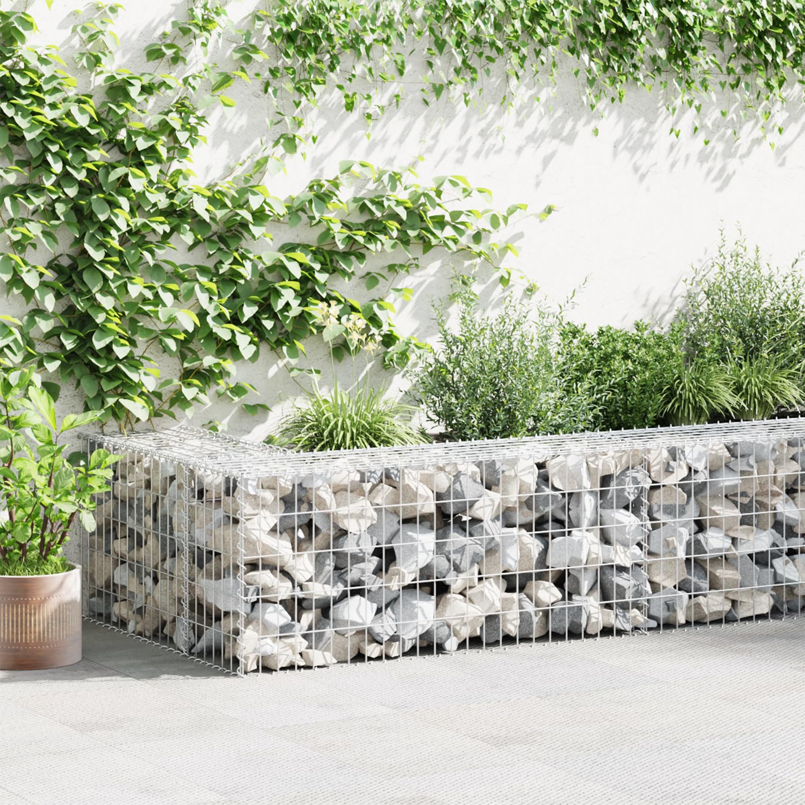 vidaXL Galvanized Steel Gabion Basket with Lids - Heavy Duty Rectangular Garden Gabion Wall Cage (354.3
