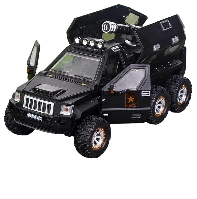 1:32 Scale Die-Cast G-Patton Military Toy Truck with 6 Openable Doors, Music, Lights & Pull Back Action - Collectible Army Vehicle for Kids Ages 3+ (Pack of 1, Random Color) - Perfect for Playtime, Birthday Gifts & Military Toy Collections