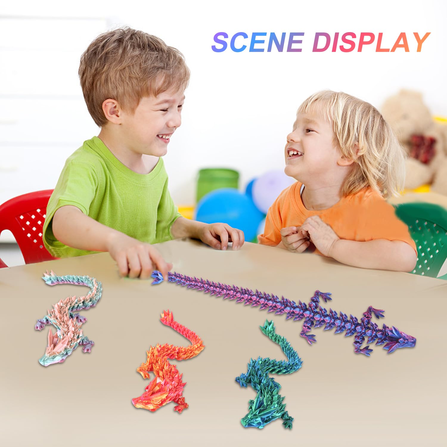 3Pcs 12in 3D Printed Dragon Toys - Flexible Articulated Crystal Dragon Fidget Toys for Kids & Adults with Autism/ADHD - Unique Home & Office Desk Decor for Stress Relief & Focus Enhancement