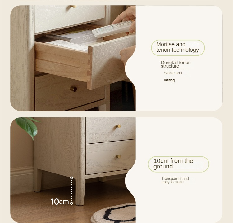 Solid Oak Wood Nightstand - Cream Finish, Modern Bedside Table for Bedroom, Living Room, or Nursery Furniture