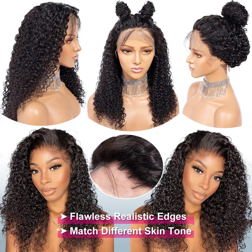 CYNOSURE 13x4 Lace Front Human Hair Wigs for Black Women - 9A Grade Curly Lace Front Wigs with Pre-Plucked Hairline & Baby Hair - Natural Black Color (18 Inches) | Perfect for Daily Wear, Special Occasions & Protective Hairstyles