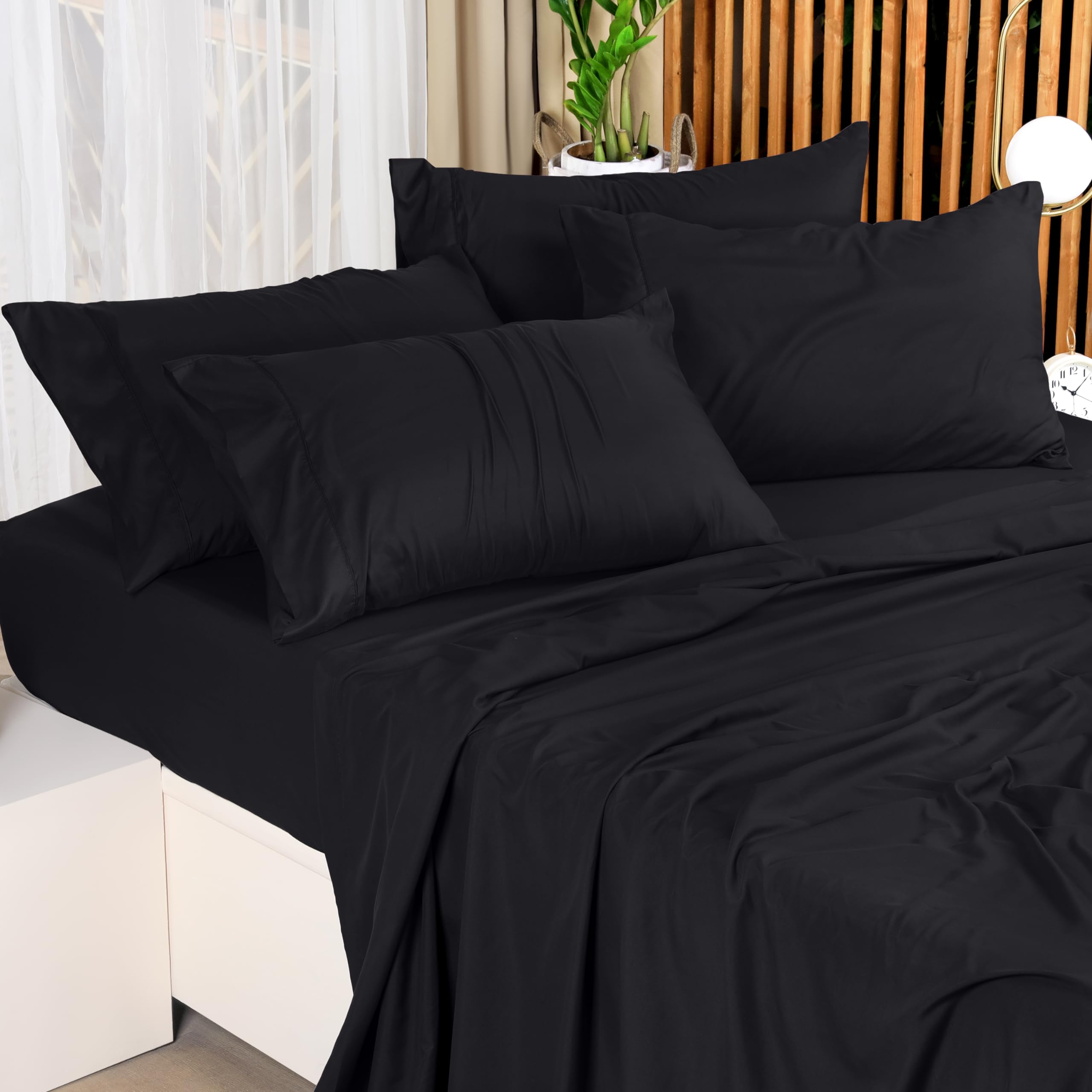 Utopia Bedding Queen Size Bed Sheets Set - 10-Piece Bulk Pack - Soft Brushed Microfiber Sheets - Shrink & Fade Resistant - Easy Care (Black) - Perfect for Spa, Hotel, Guest Room & Home Use