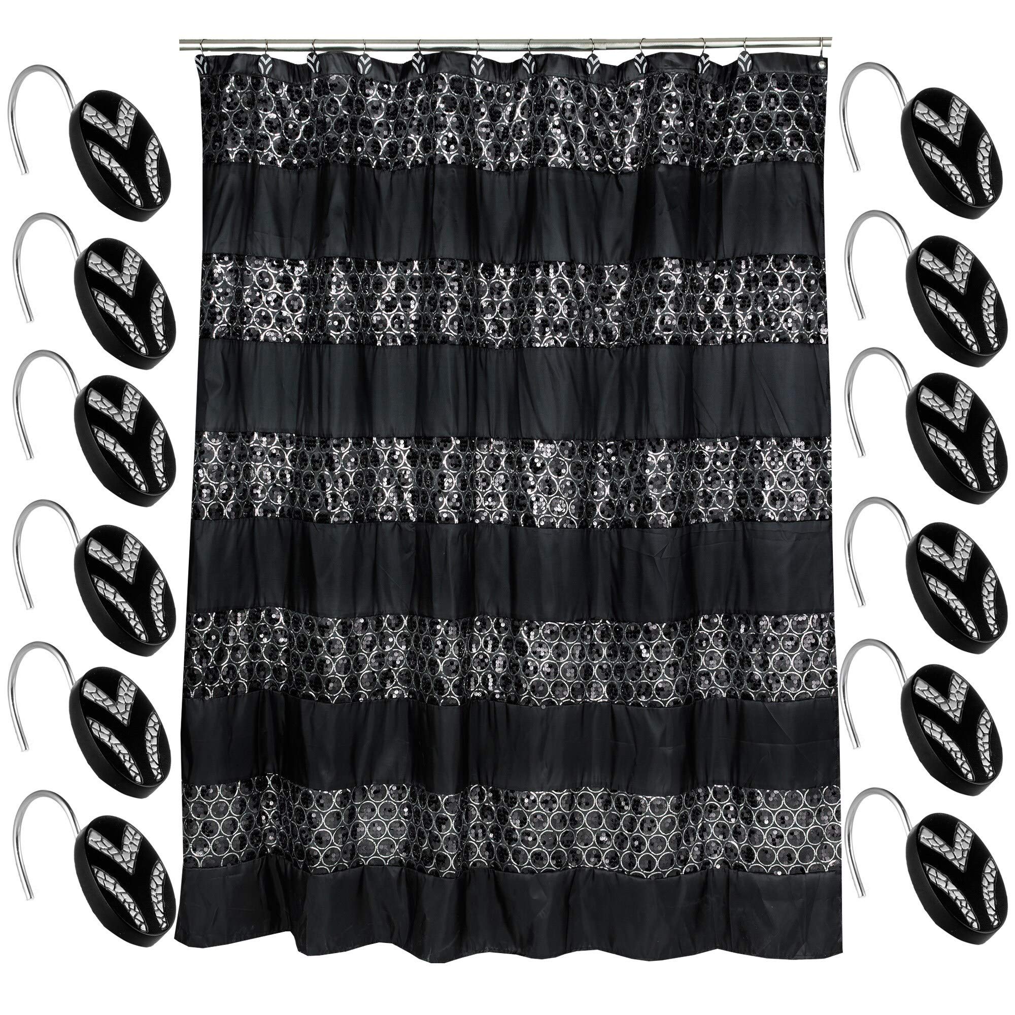 Luxury Shower Curtain and Hooks Set - Waterproof Bathroom Decor with Stainless Steel Hooks for Modern Home & Spa Experience