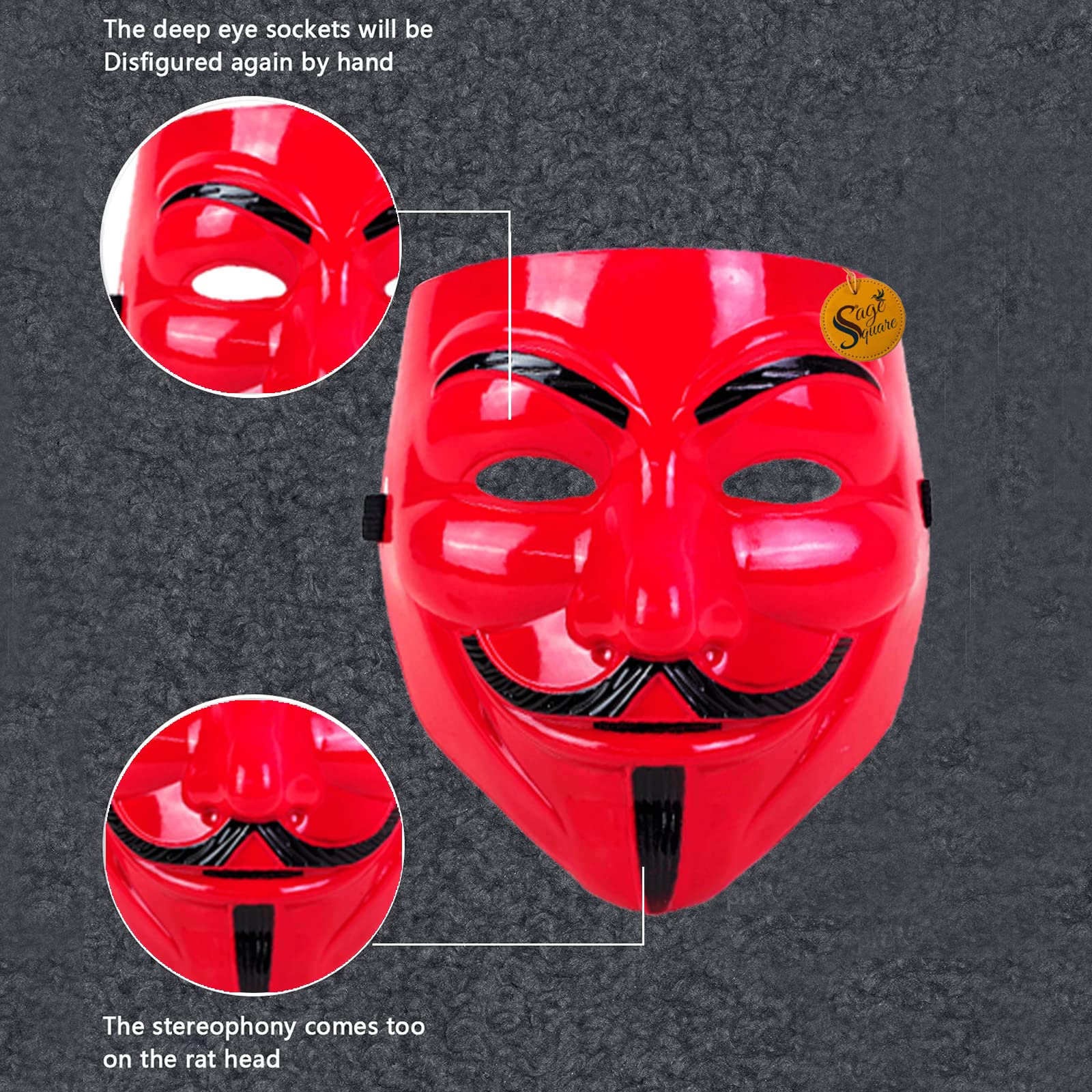 V for Vendetta Anonymous VIP Edition Face Mask Set of 5 - Sage Square, Black, White, Red, Green & Pink Fawkes Masks - Perfect Fit for Cosplay, Halloween, Protests & Movie-Themed Events