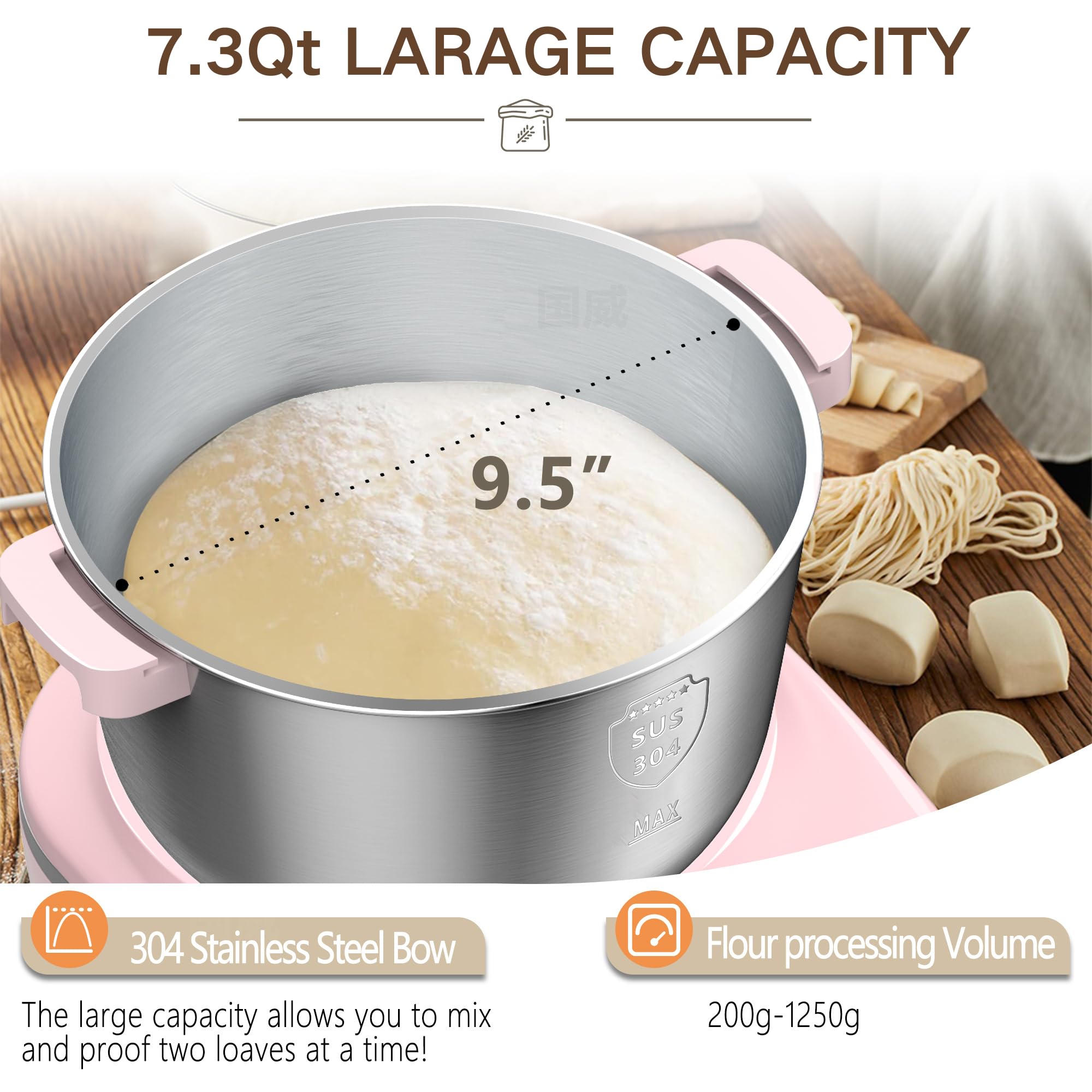 7L (7.3Qt) Electric Dough Mixer with Ferment Function - 304 Stainless Steel Stand Mixer for Bread, Pizza, Pastry, Dumpling & Roti Dough - Perfect for Home Baking & Christmas Gifts - Ideal for Kitchens, Bakeries & Holiday Cooking