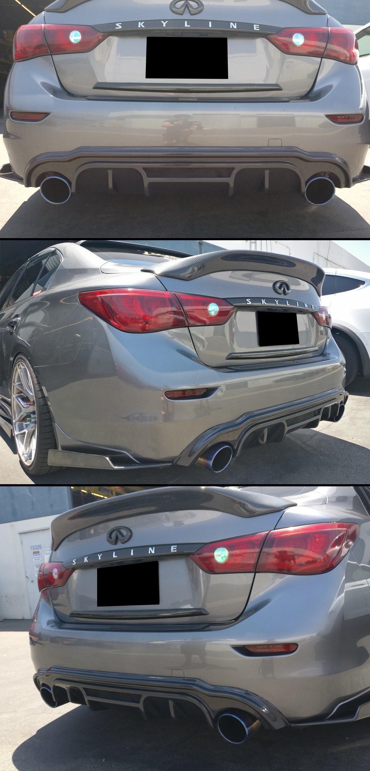 Glossy Carbon Fiber Rear Bumper Diffuser for 2014-2017 Infiniti Q50 - LH Style, Enhances Aerodynamics & Sporty Look - Perfect for Car Enthusiasts & Performance Upgrades