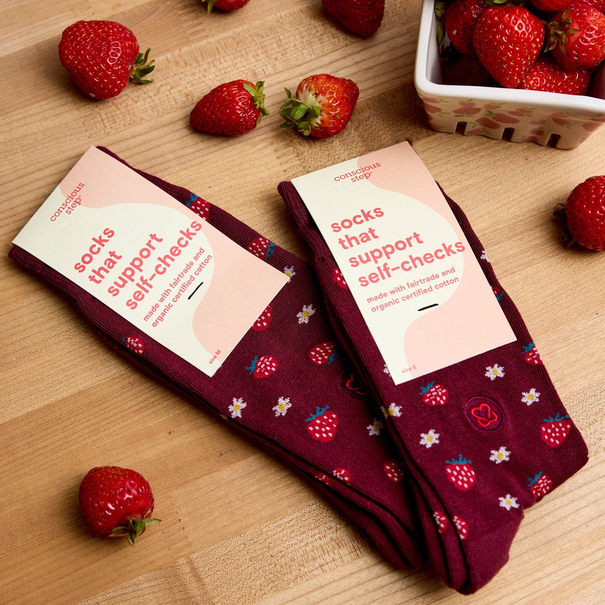 Self-Check Support Socks with Strawberry Design - Comfortable & Stylish for Daily Wear, Sports, and Health Awareness