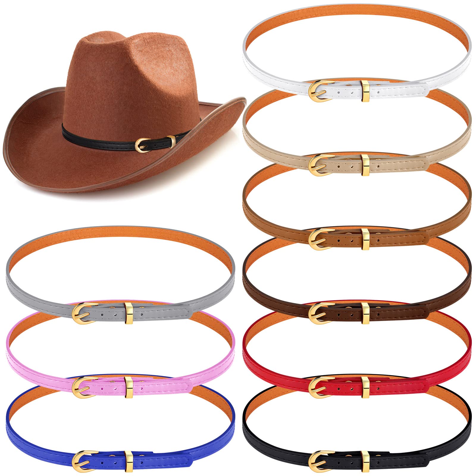 Crowye 9-Piece Adjustable Leather Western Hat Band Set with Metal Buckle - Cowboy Hat Accessories for Men & Women (9 Colors) - Perfect for Rodeo, Country Music Festivals & Western Fashion