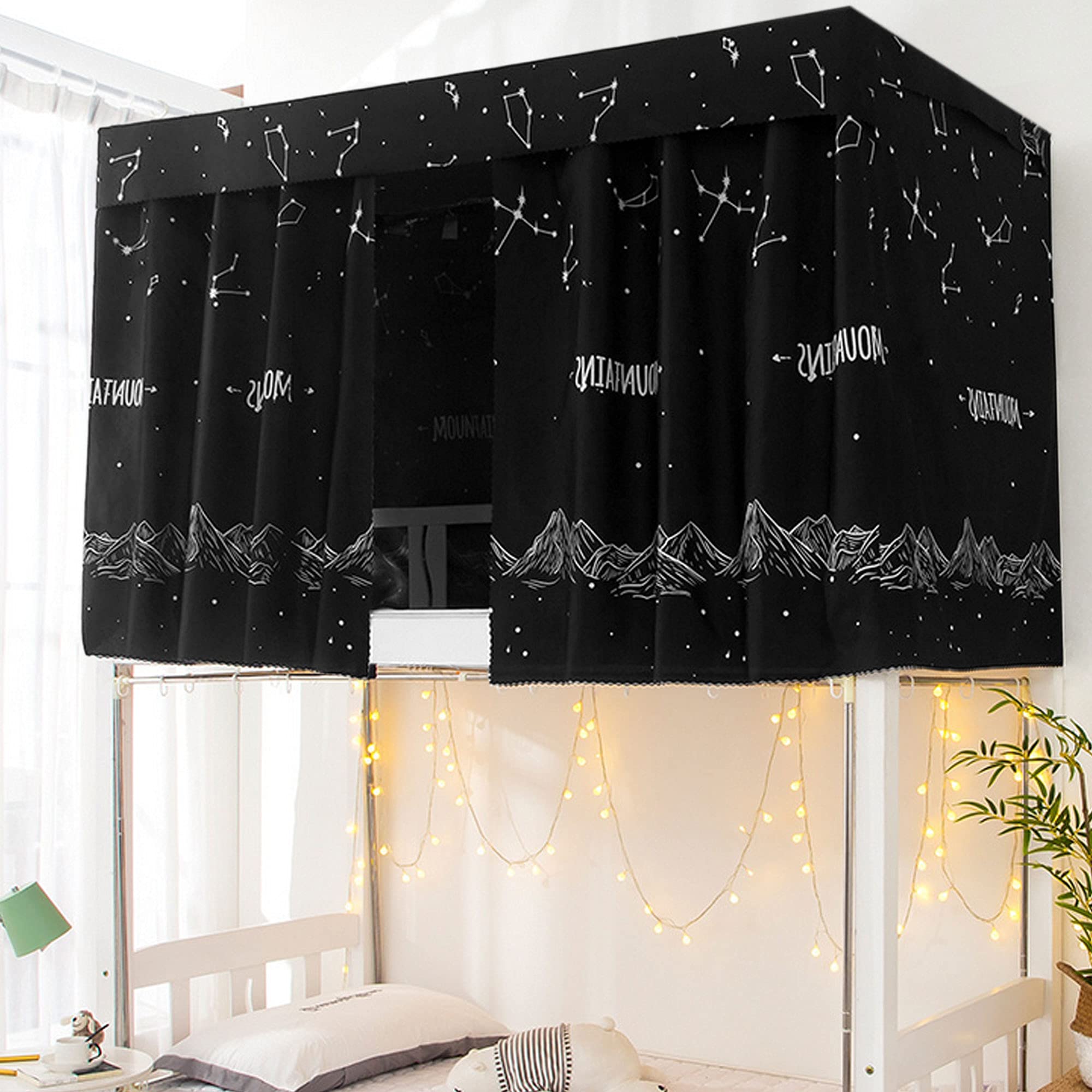 3-Piece Blackout Bed Canopy for College Dorm Bunk Beds - Privacy Curtains, Mosquito Net & Dustproof Shade for Single Bed Tent (Black) - Perfect for Student Dorm Rooms, Sleep Pods & Privacy Spaces