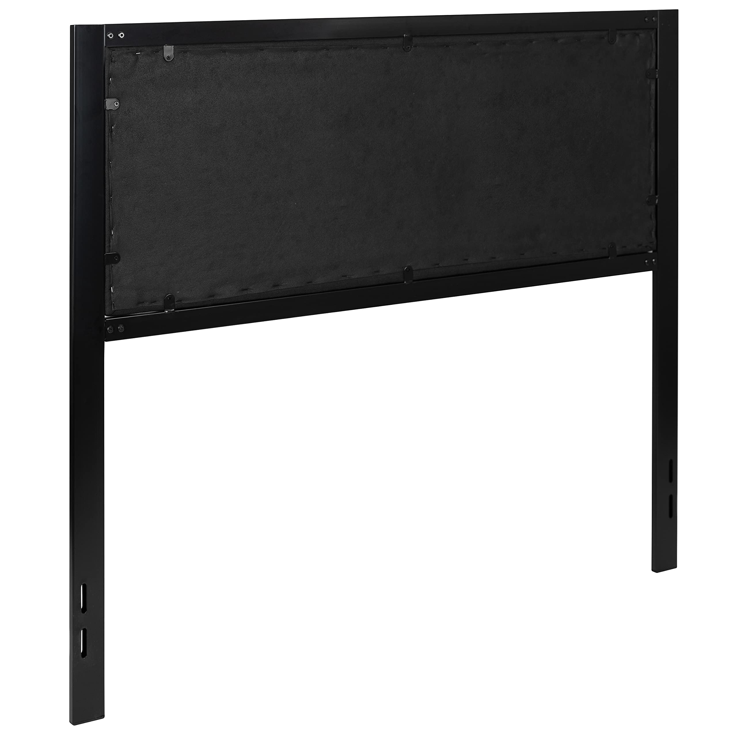 EMMA + OLIVER Full Size Black Fabric Upholstered Panel Headboard with Metal Frame and Legs - Fits Standard Bed Frames - Perfect for Modern Bedroom Decor and Guest Room Setup